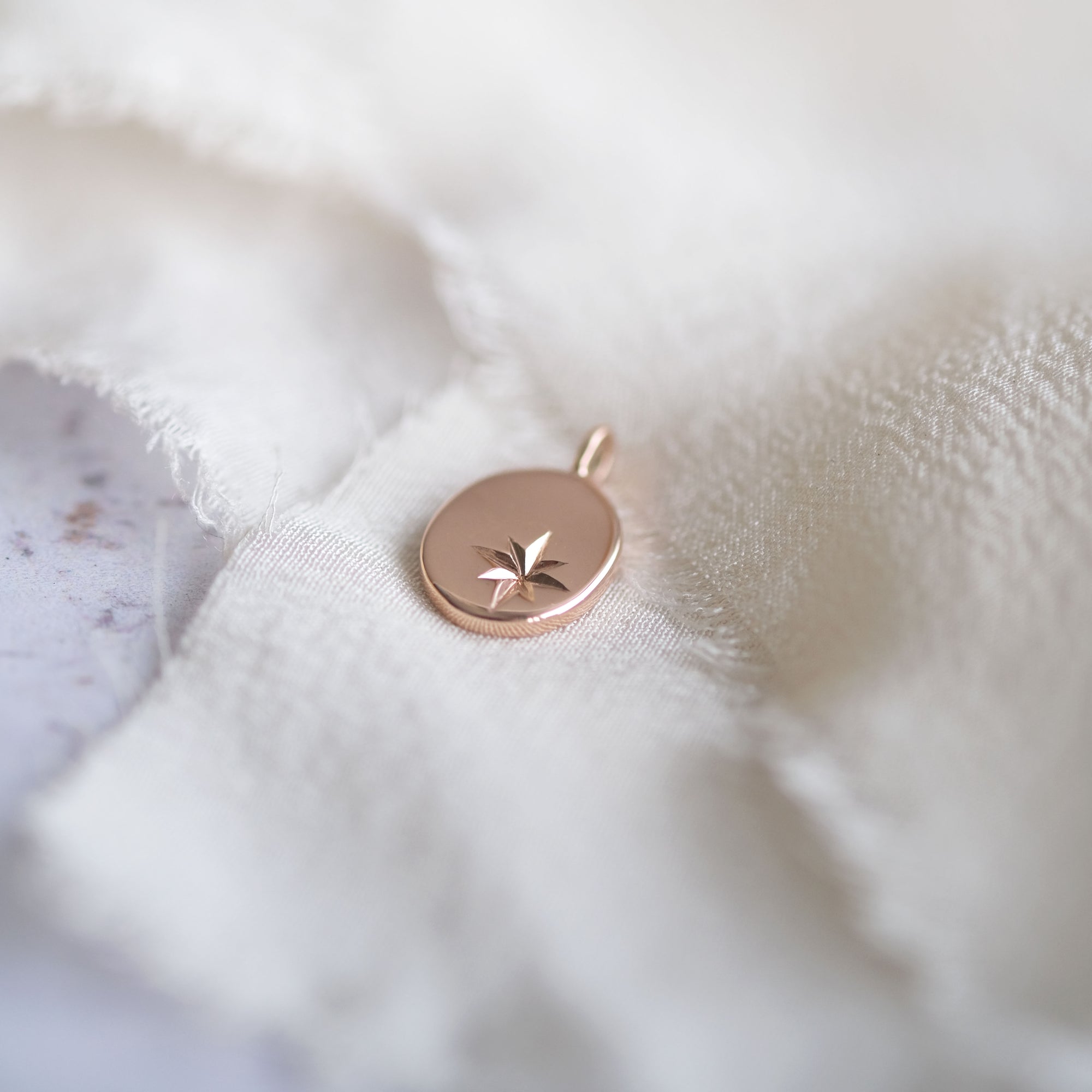 Star Engraved Oval Pendant in Solid Gold