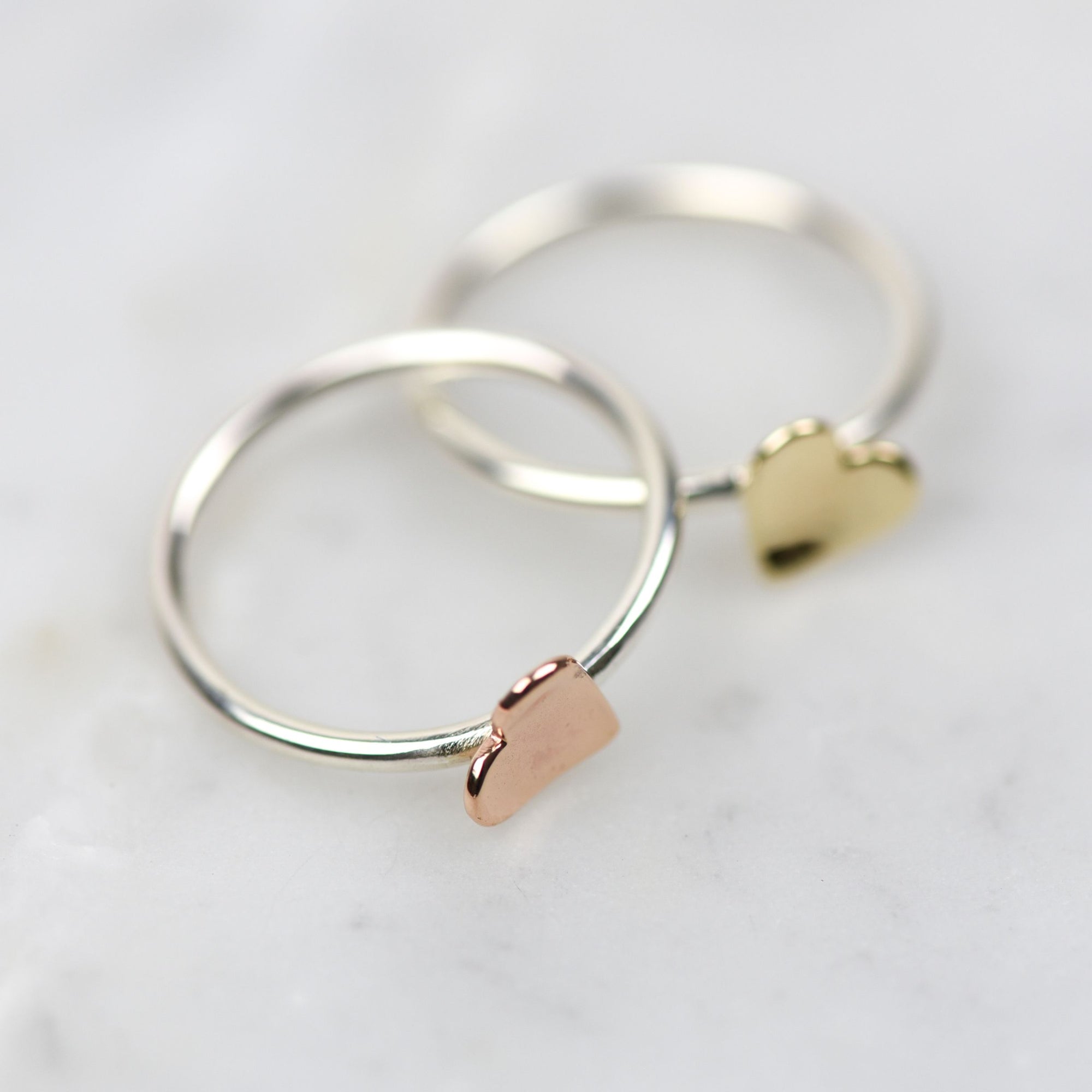 Heart Stacking Ring Duo in Solid Sterling Silver & 9ct Gold