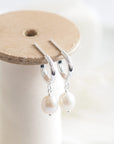Hand Engraved Pearl Drop Hoop Earrings in Sterling Silver