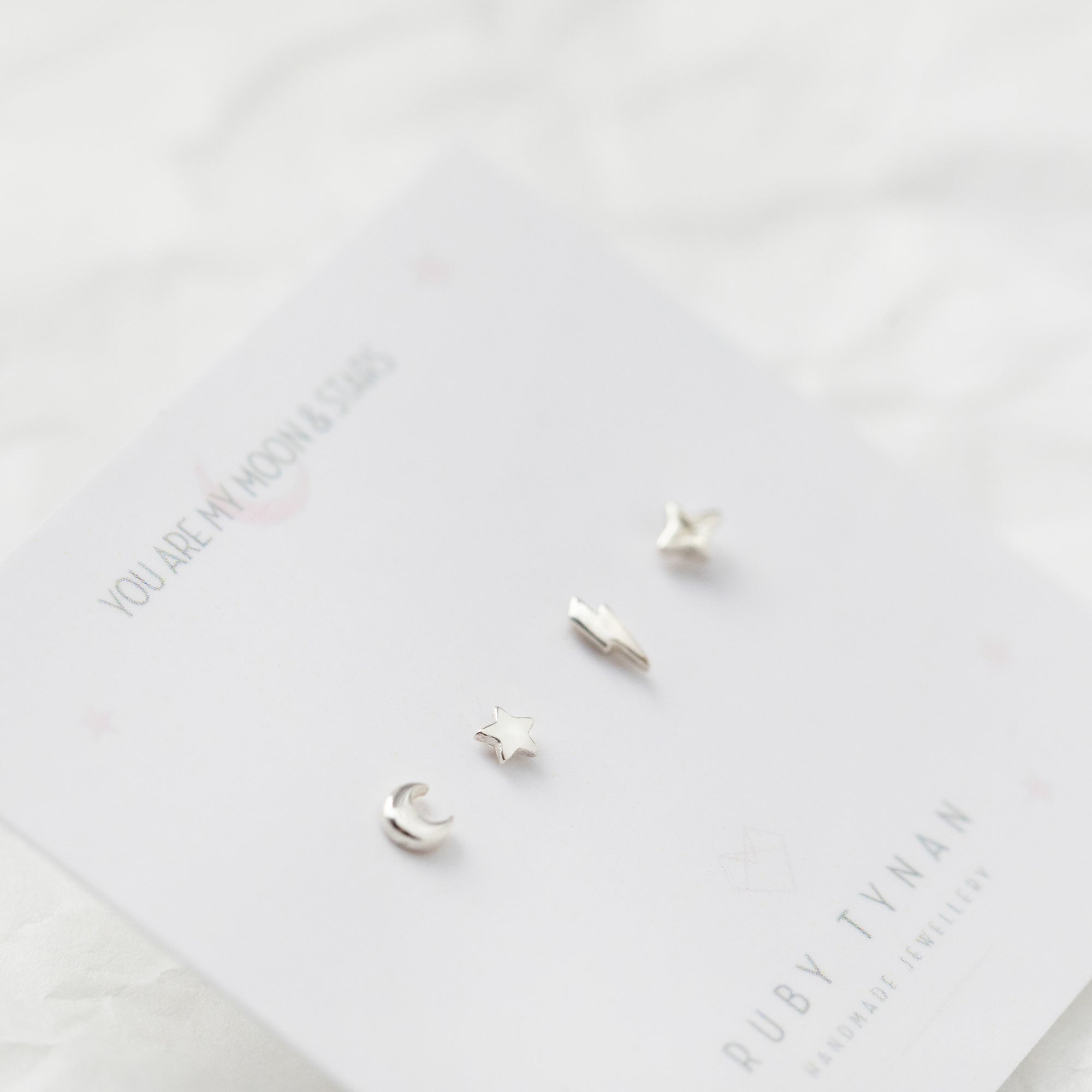 Tiny Sterling Silver Celestial Stud Earrings