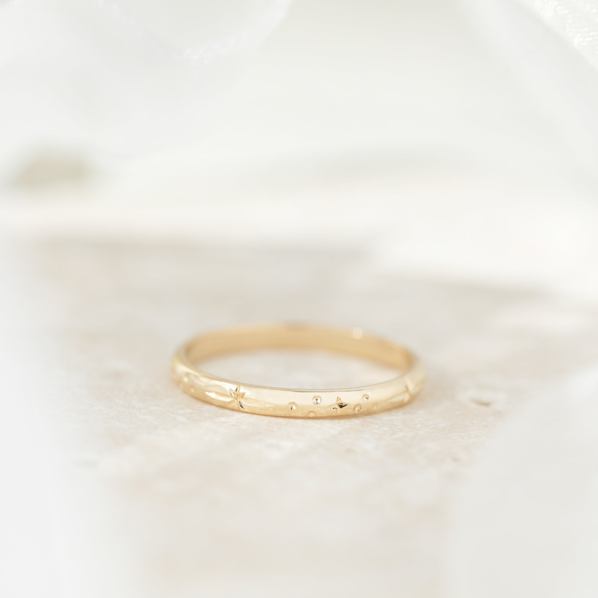 Star Engraved Ring Band in Solid Yellow Gold