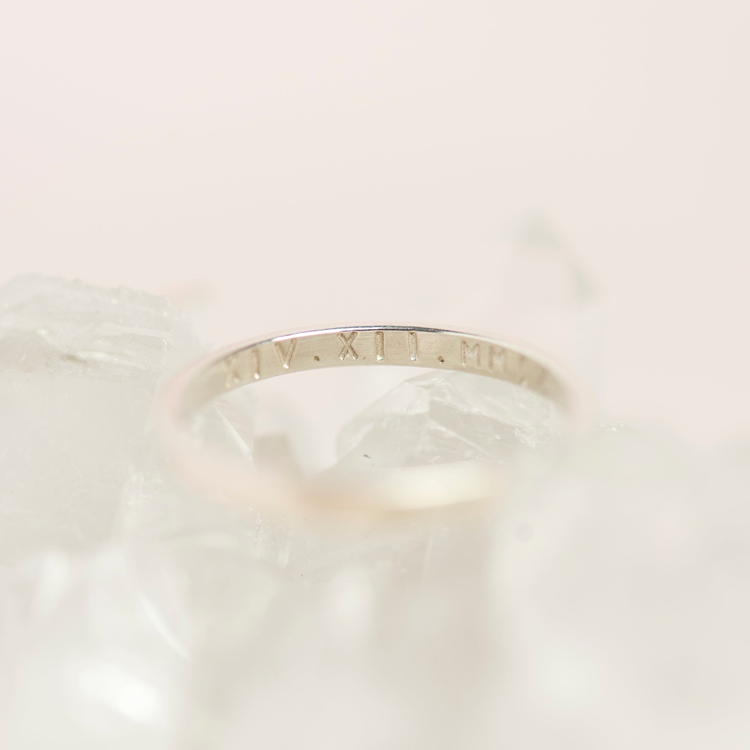 Slim Personalised Roman Numeral Stacking Ring in Sterling Silver