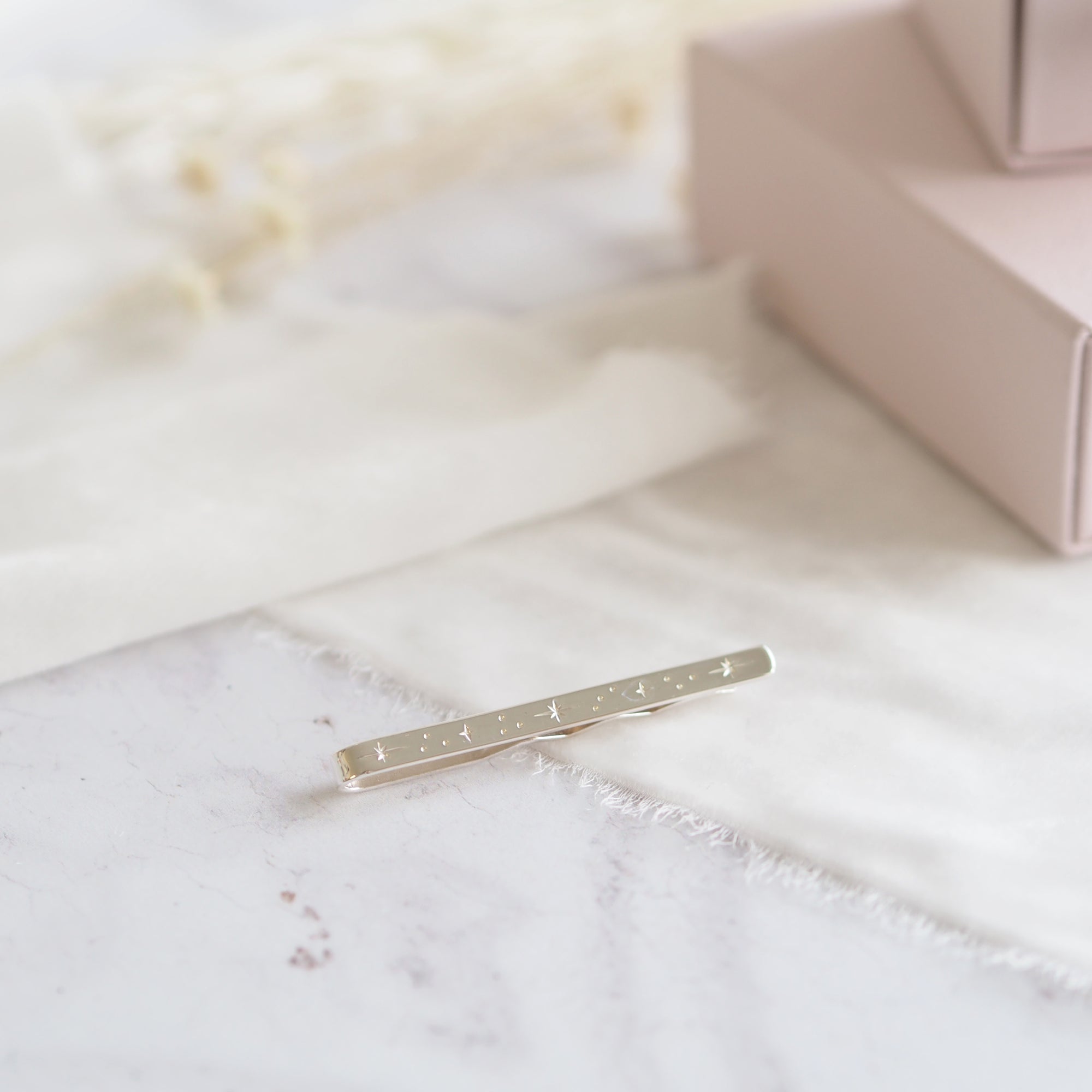 Hand Engraved Constellation Tie Slide in Sterling Silver