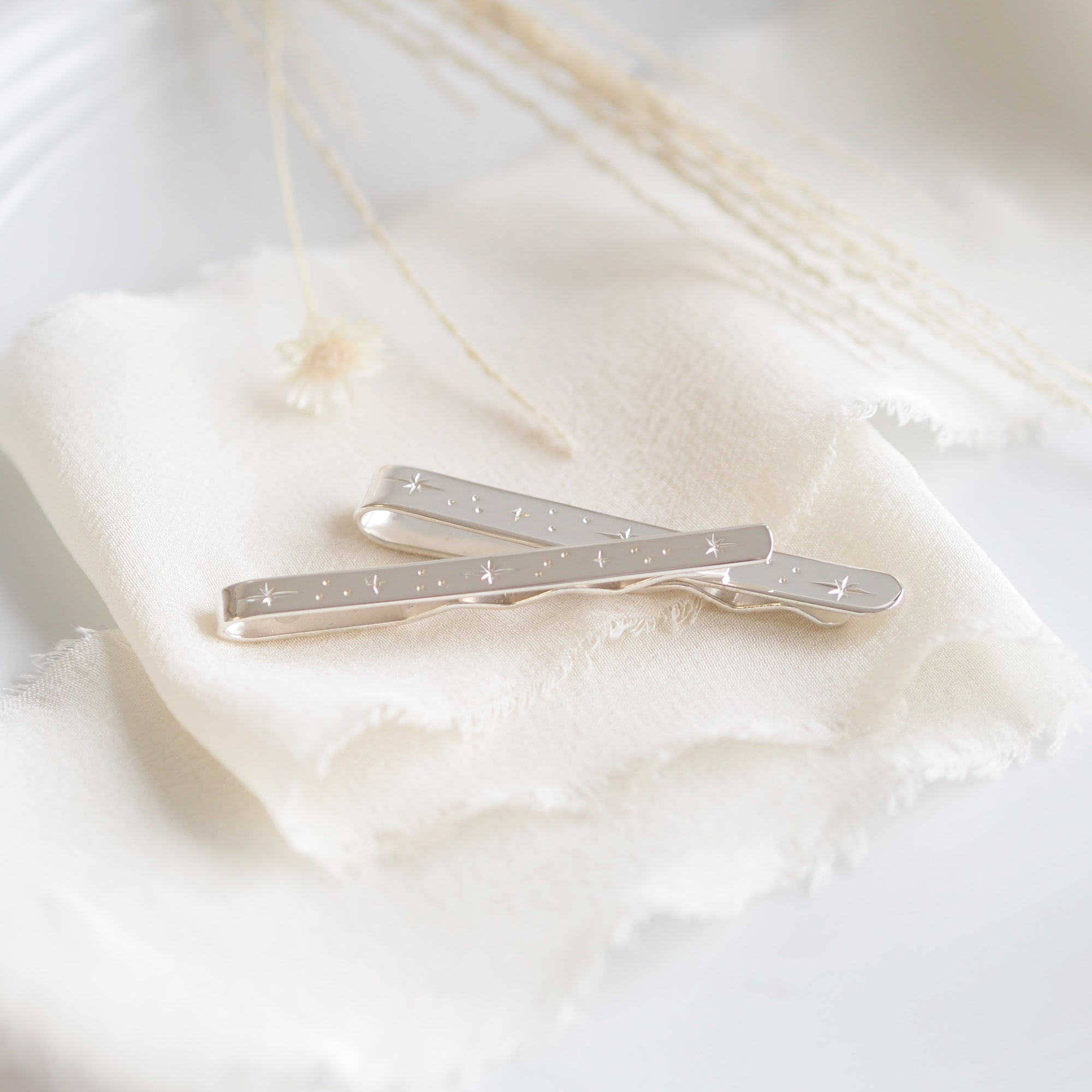 Hand Engraved Constellation Tie Slide in Sterling Silver