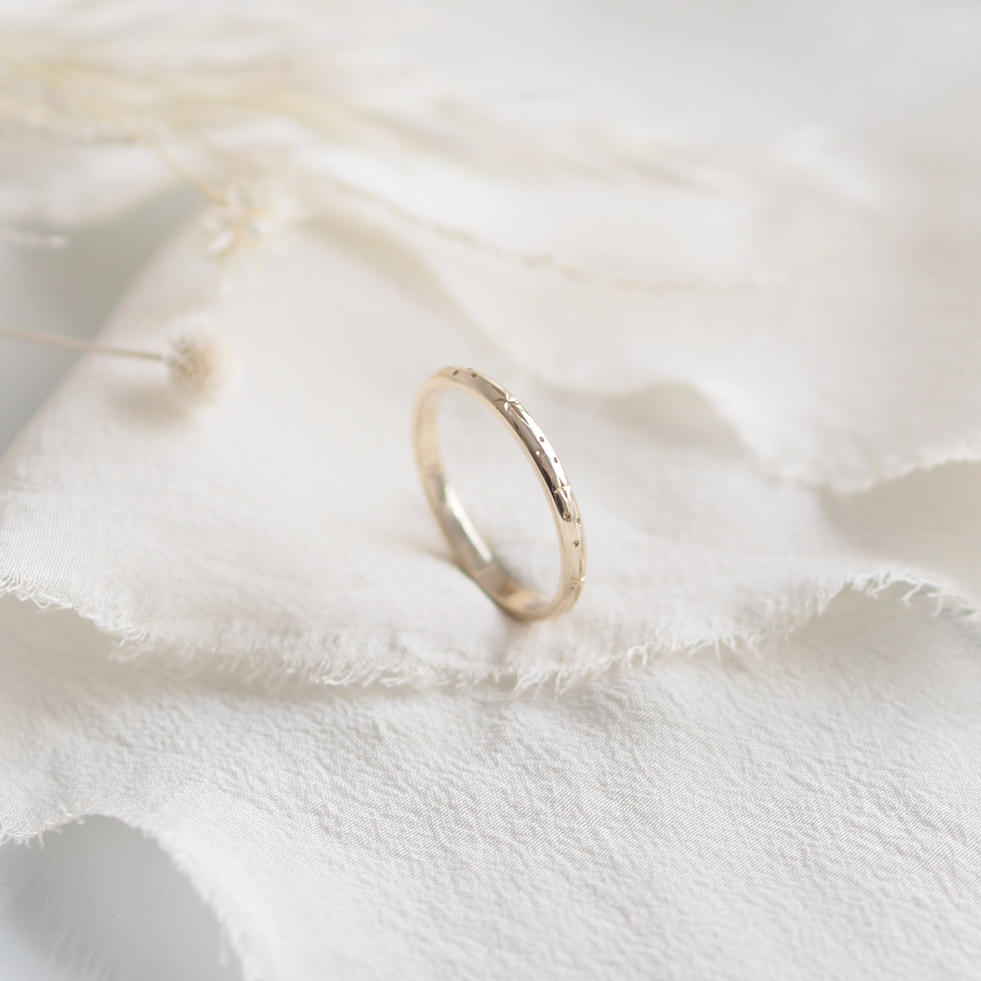 Star Engraved Ring Band in Solid Yellow Gold