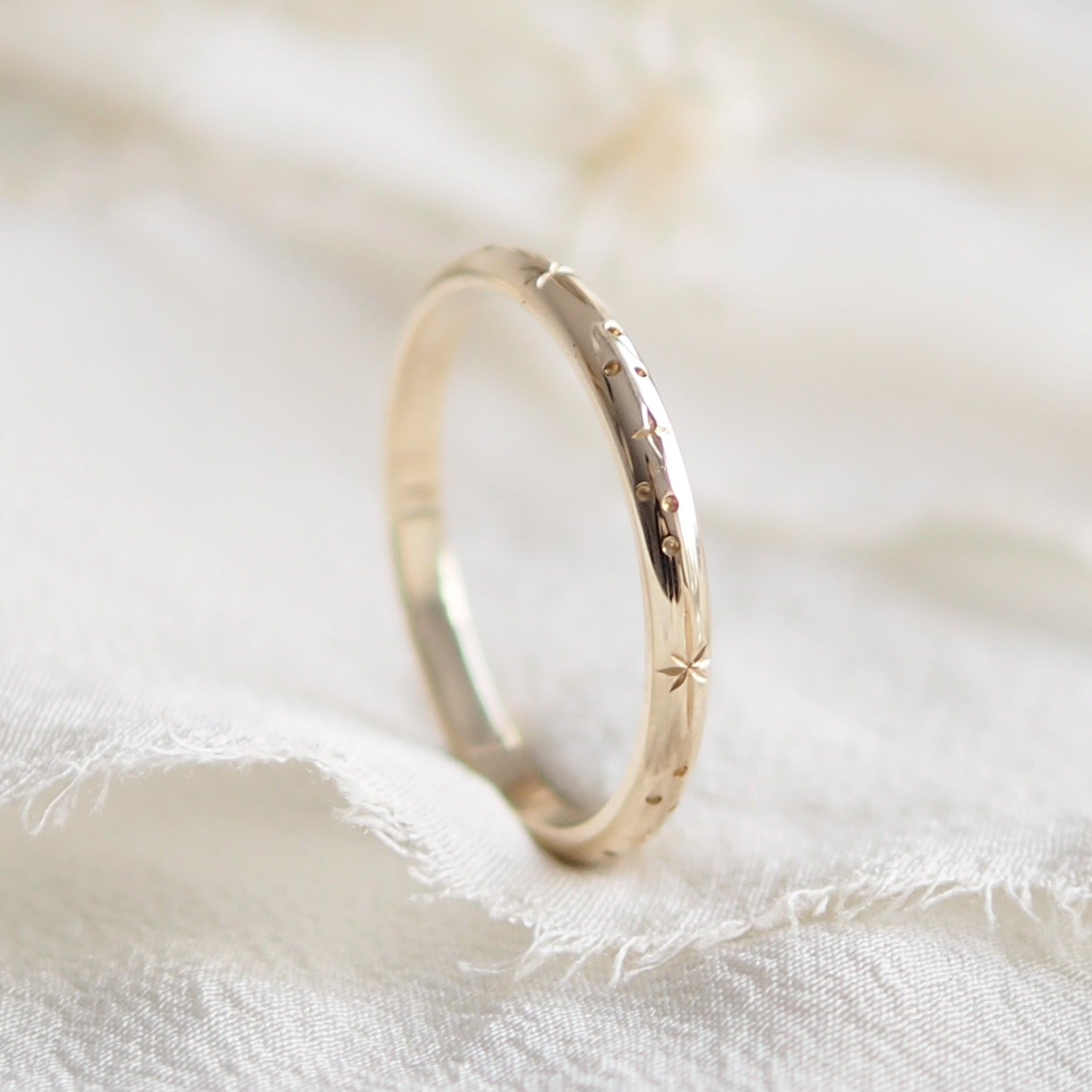 Star Engraved Ring Band in Solid Yellow Gold