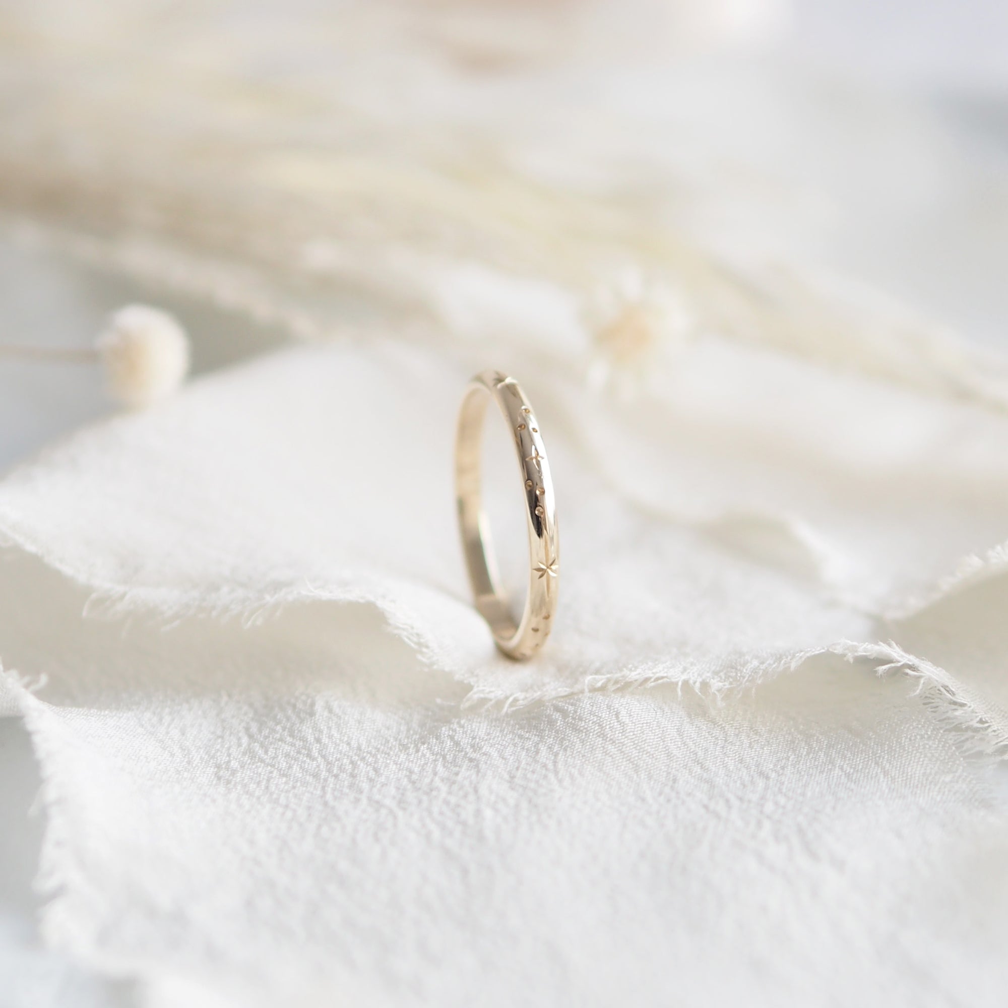 Star Engraved Ring Band in Solid Yellow Gold