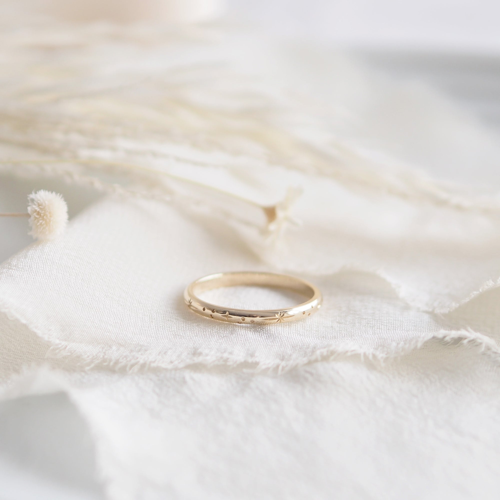 Star Engraved Ring Band in Solid Yellow Gold