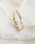 Star Engraved Flat Profile Ring Band in Solid Yellow Gold