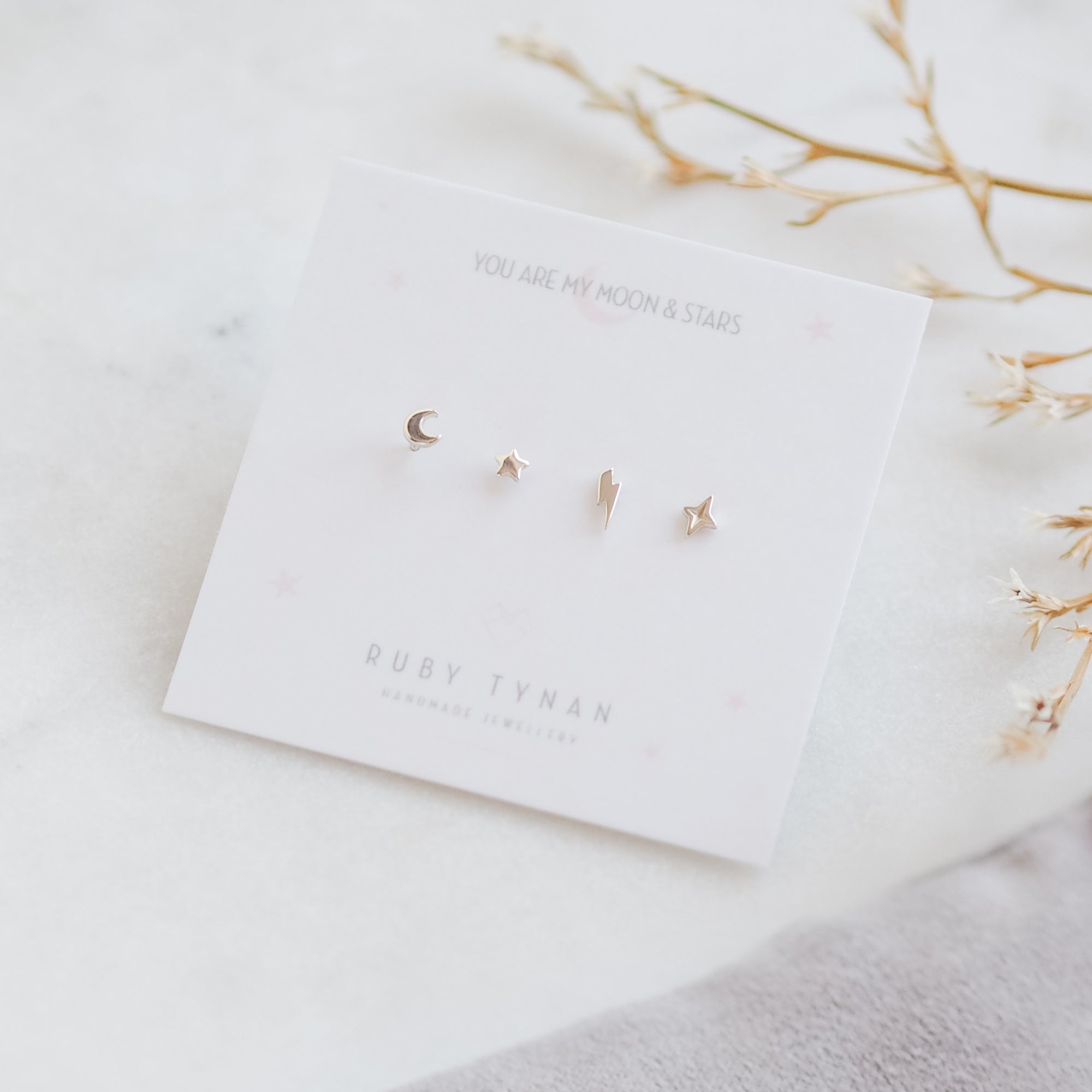 Tiny Sterling Silver Celestial Stud Earrings