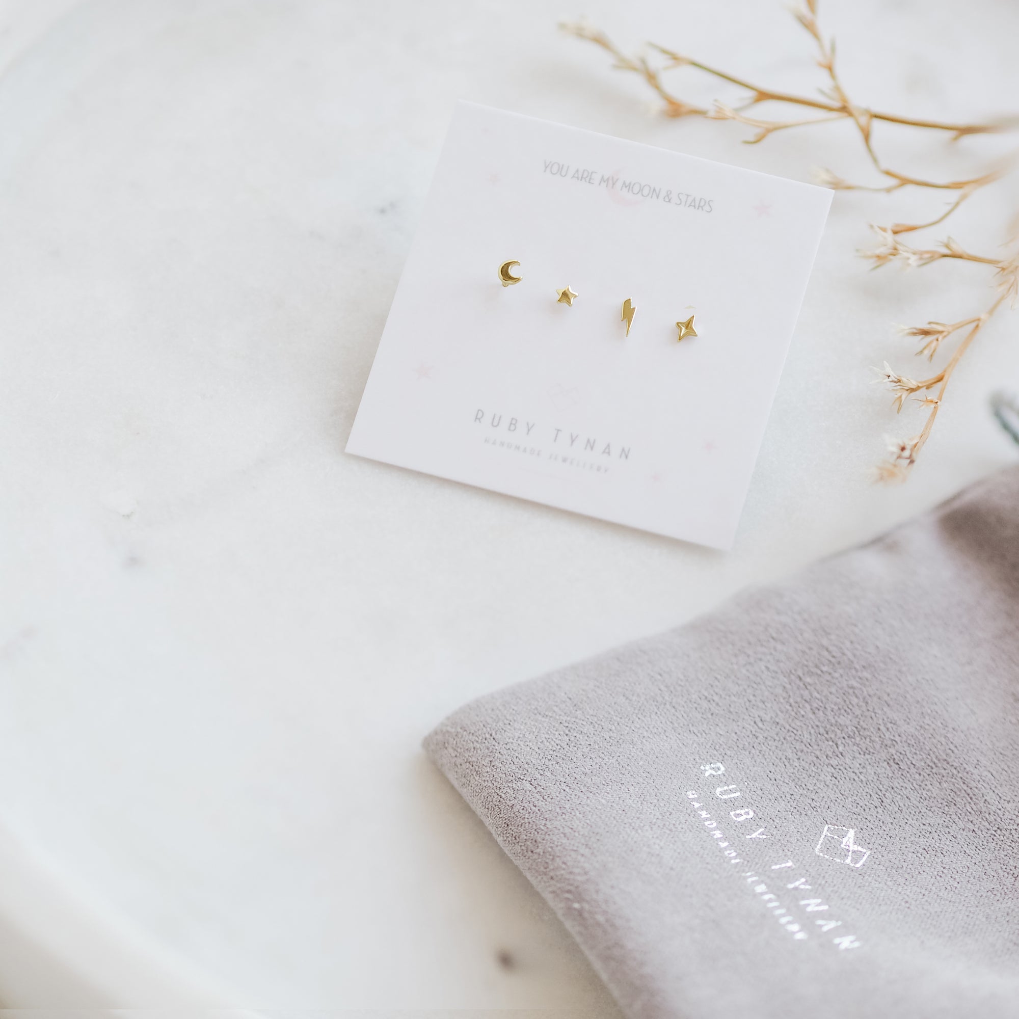 Tiny Sterling Silver Celestial Stud Earrings