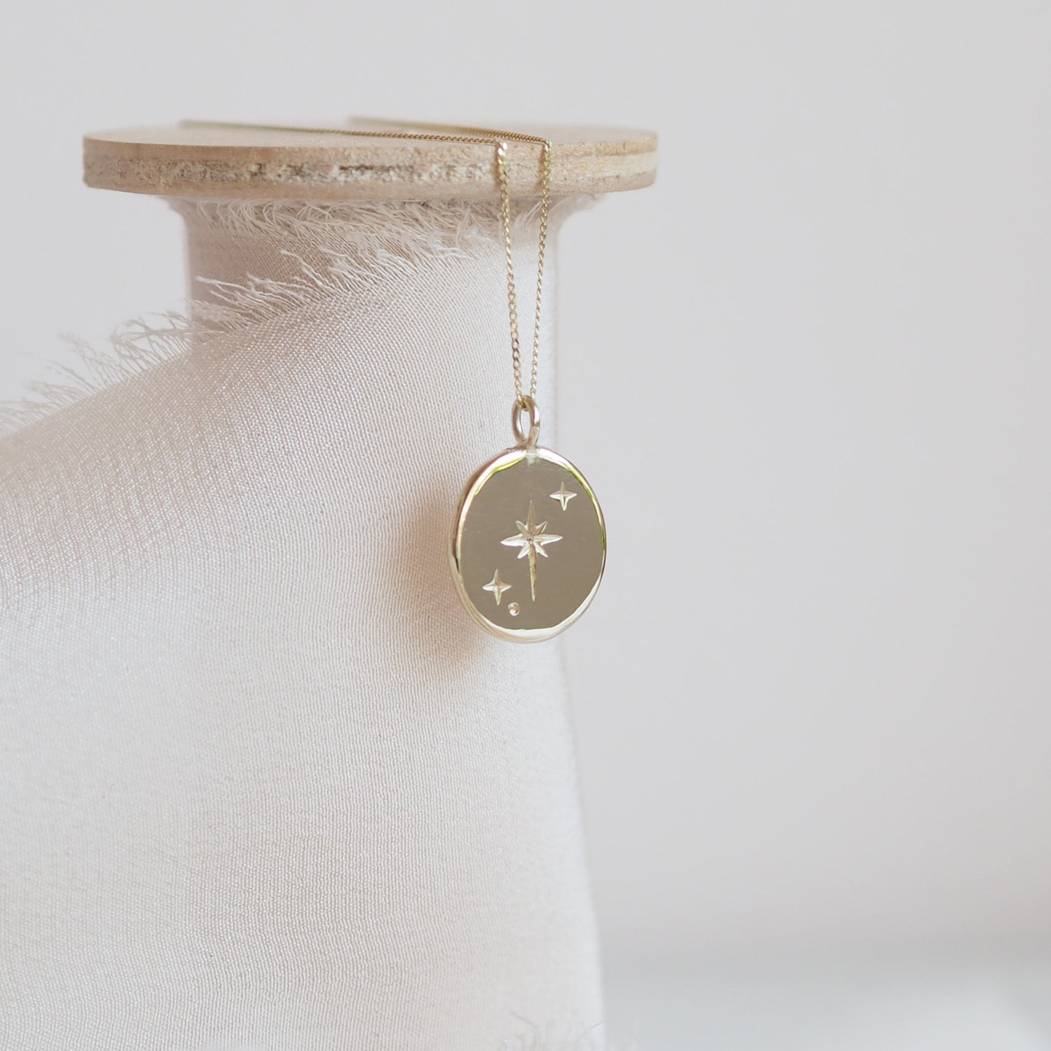 Handmade Solid 9 Carat Gold Large Oval Star Necklace