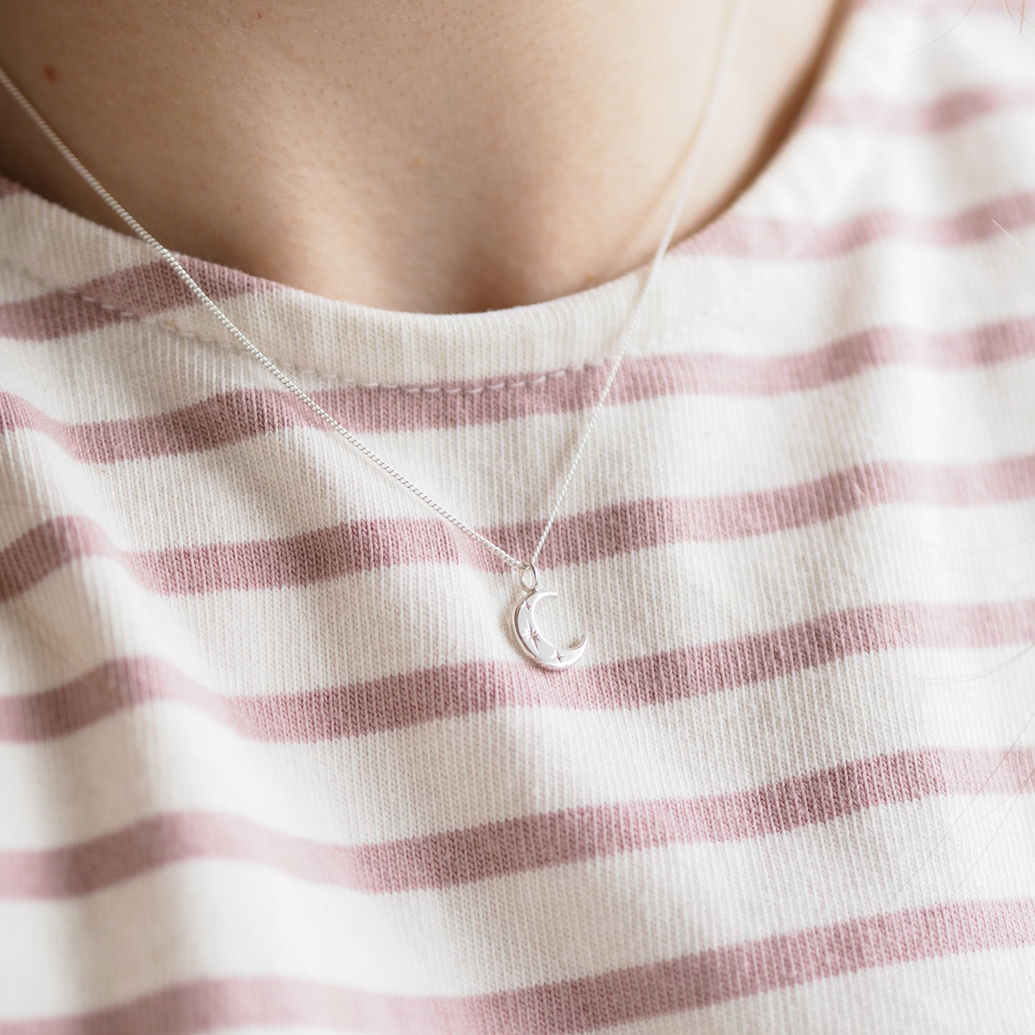 Crescent Moon Necklace in Sterling Silver