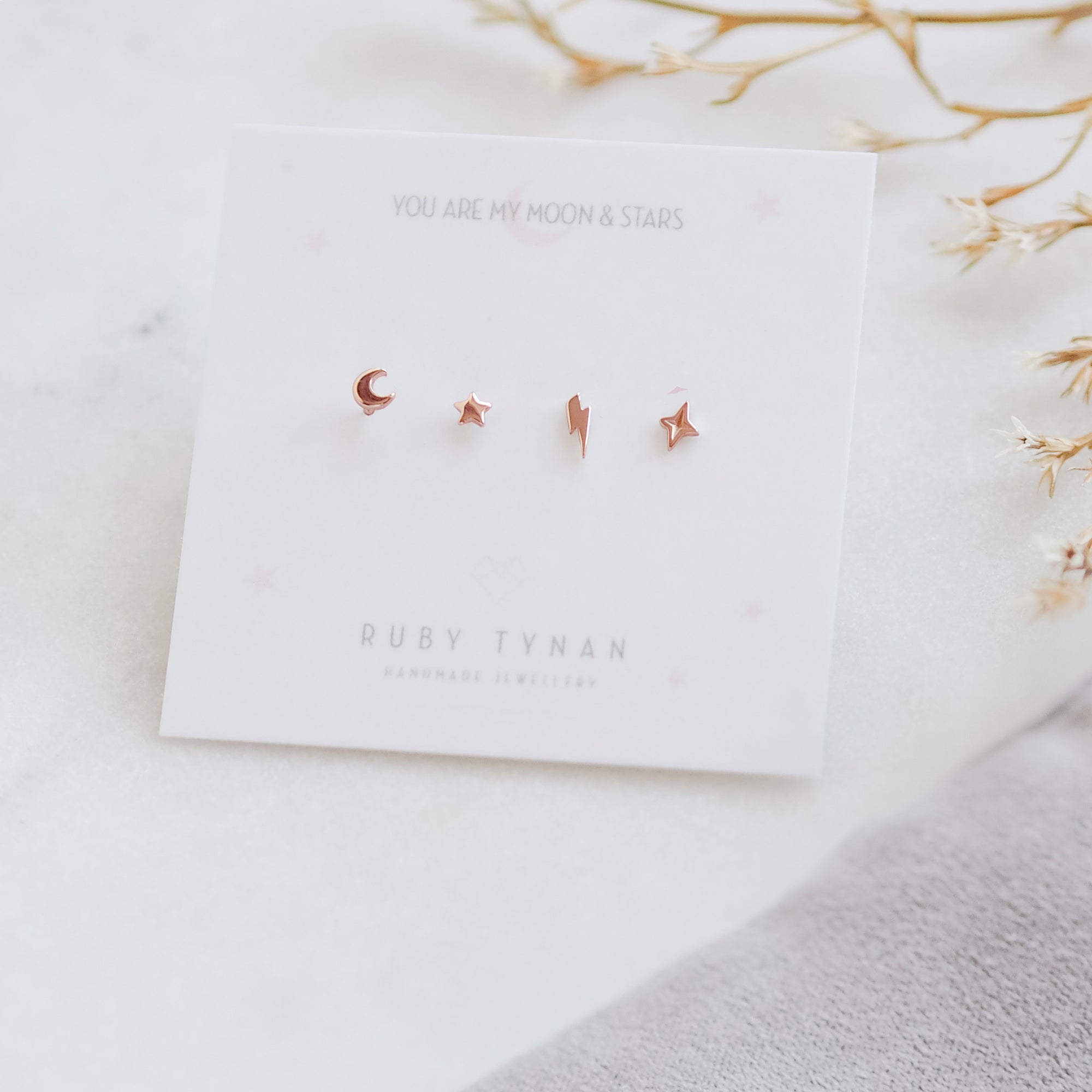 Tiny 9ct Gold Celestial Stud Earrings