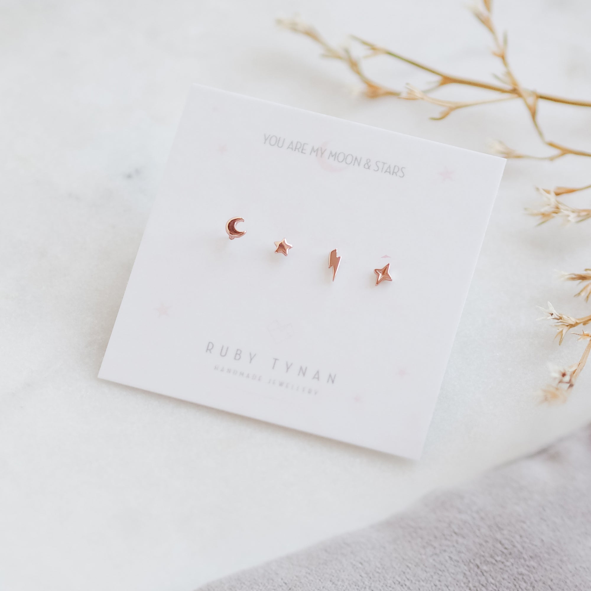 Tiny 9ct Gold Celestial Stud Earrings