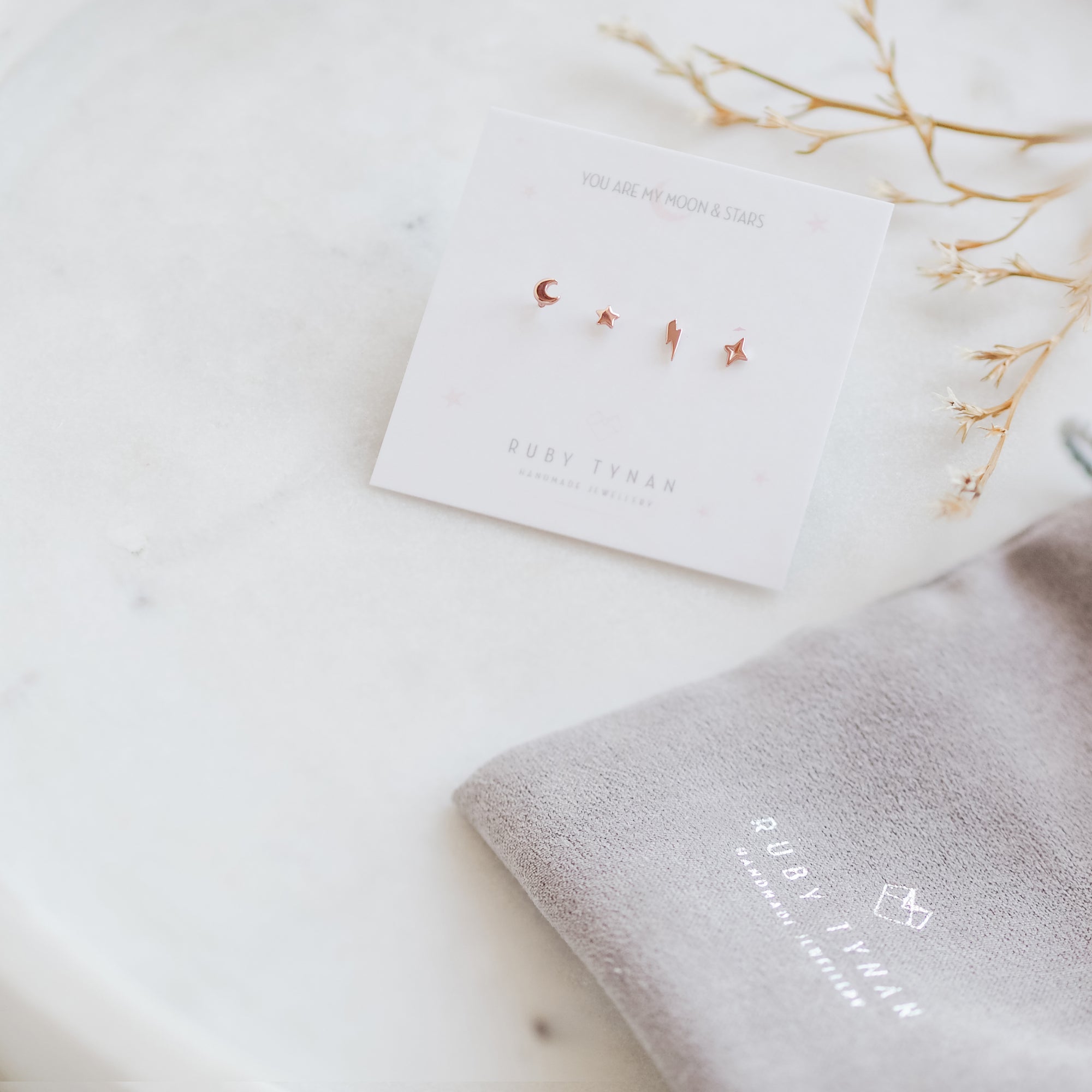 Tiny 9ct Gold Celestial Stud Earrings