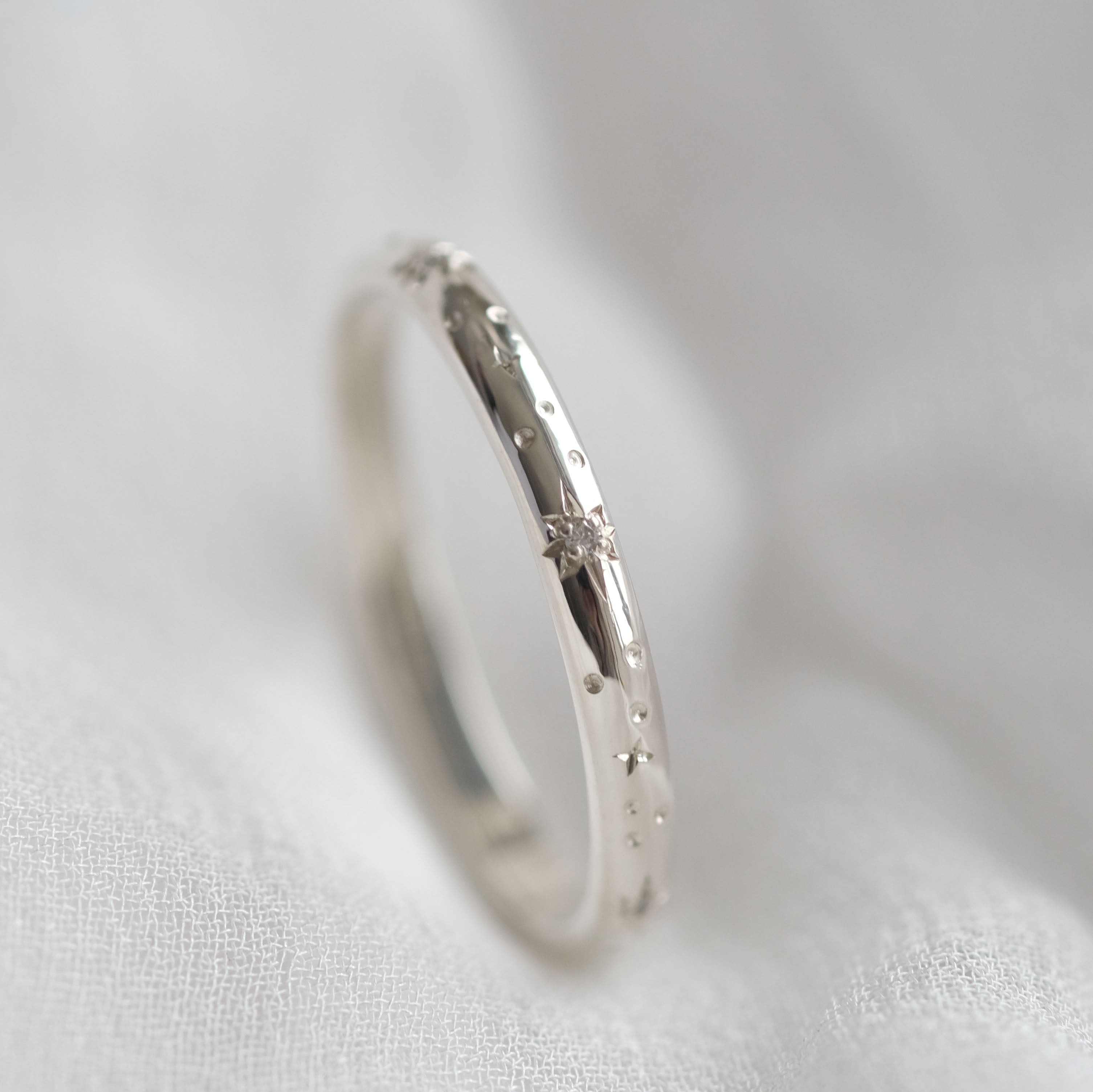 Bellatrix Hand Engraved Diamond Ring in Sterling Silver