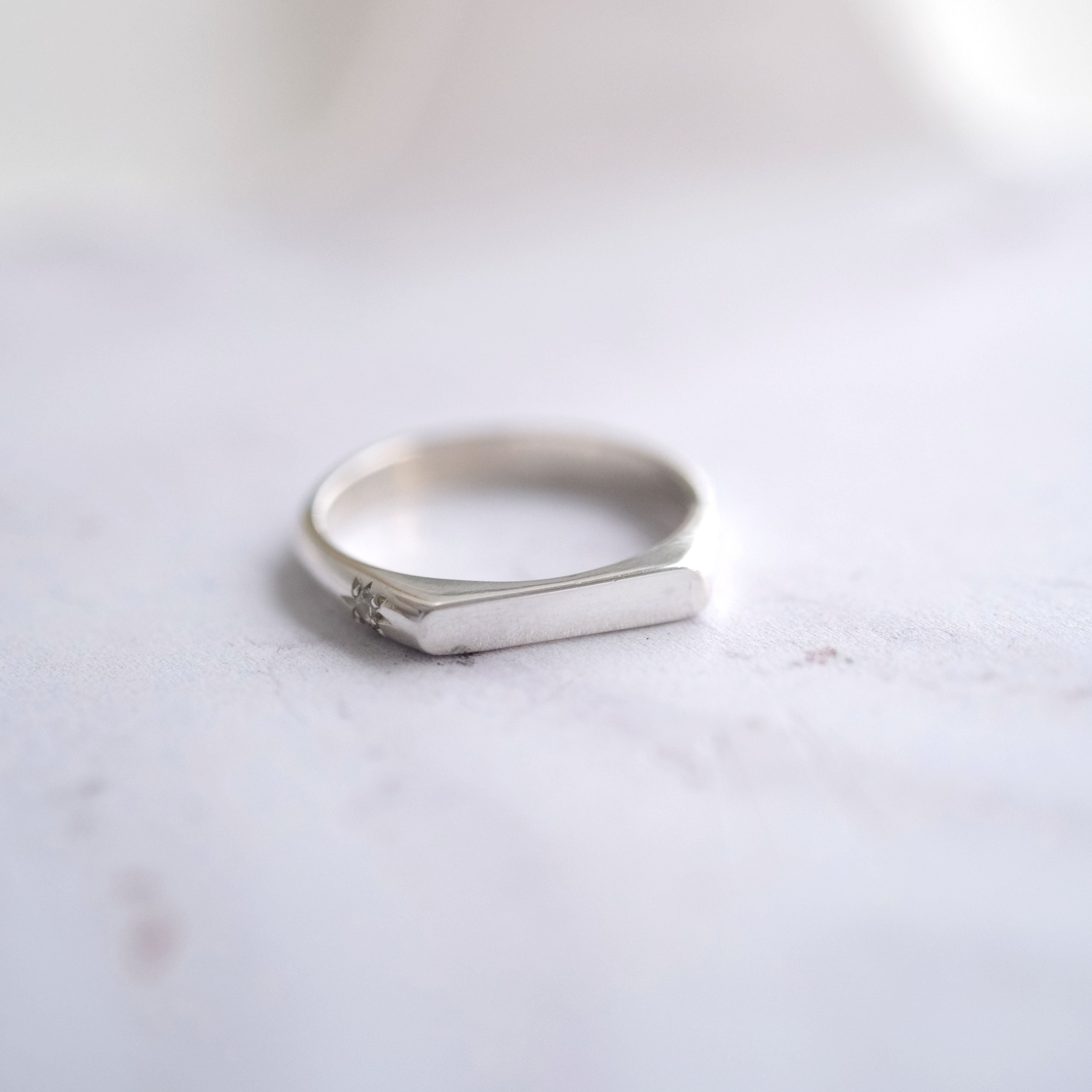 Dainty Slim Diamond Signet in Sterling Silver