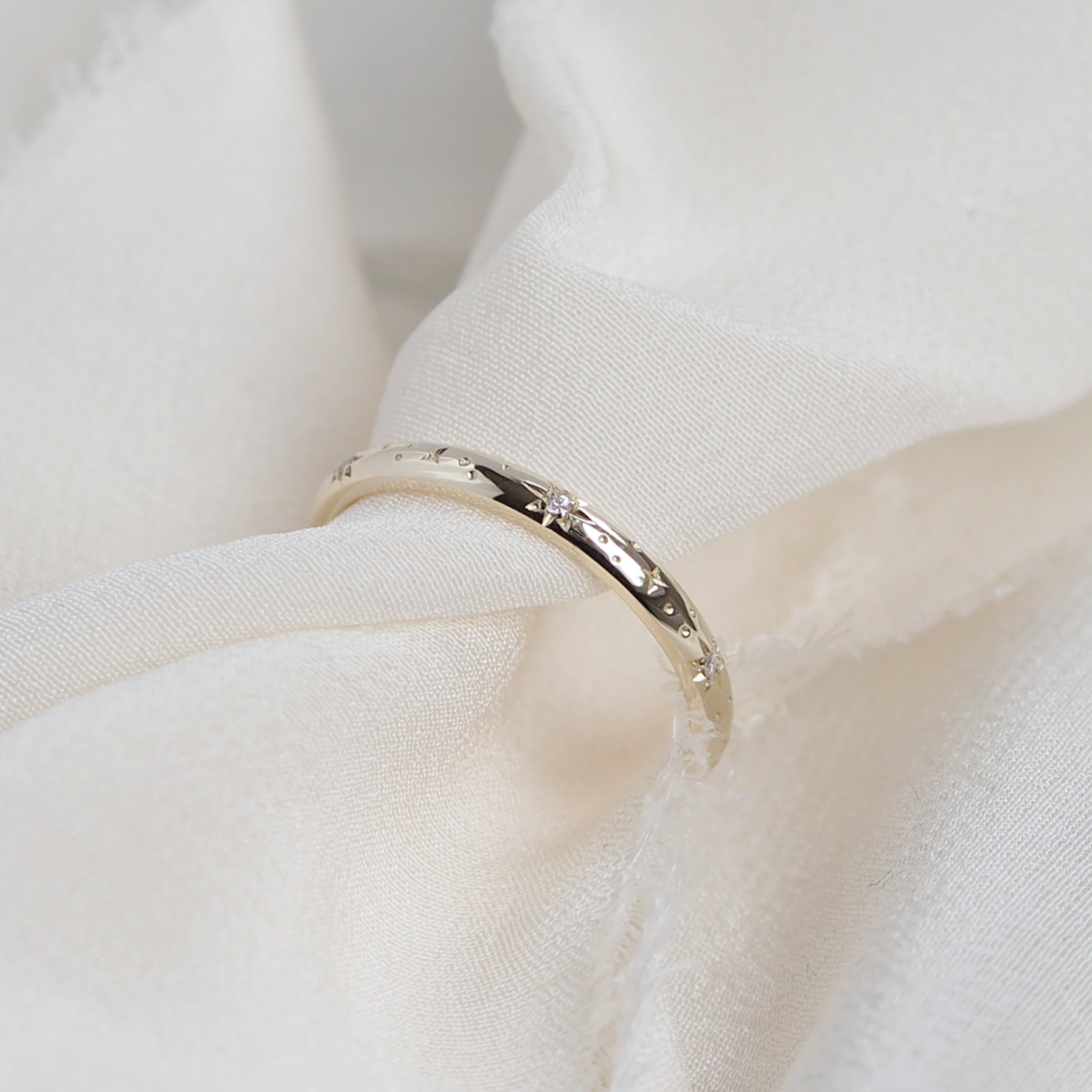 Celestial Engraved Diamond Ring Band in Solid Gold