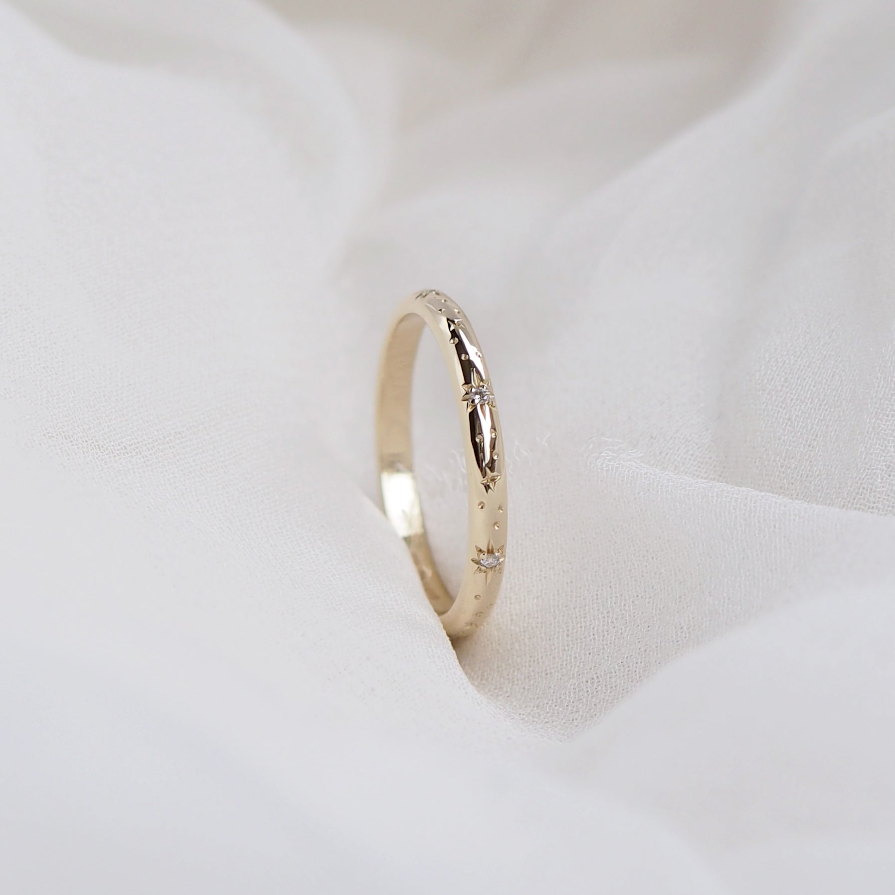 Celestial Engraved Diamond Ring Band in Solid Gold