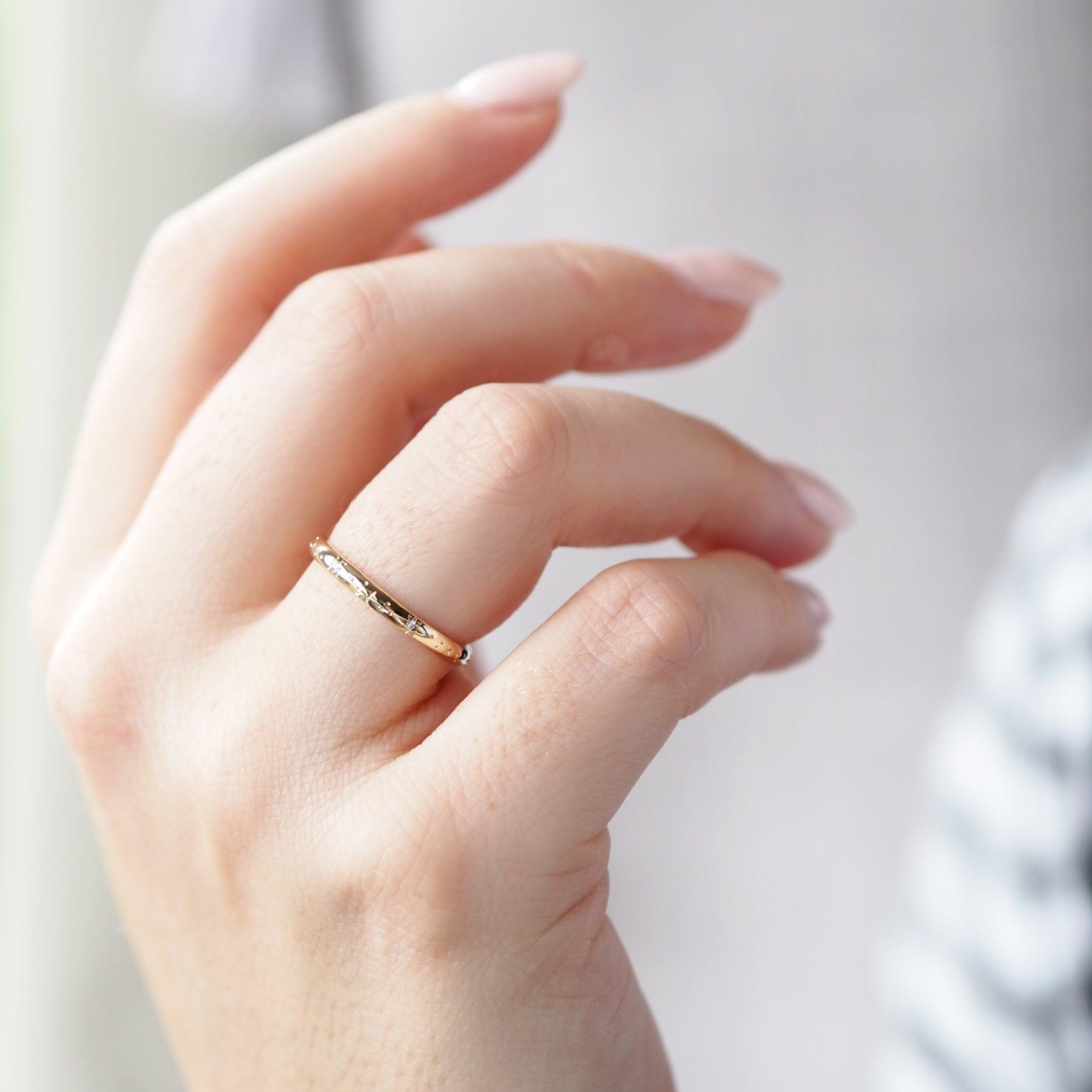 Celestial Engraved Diamond Ring Band in Solid Gold