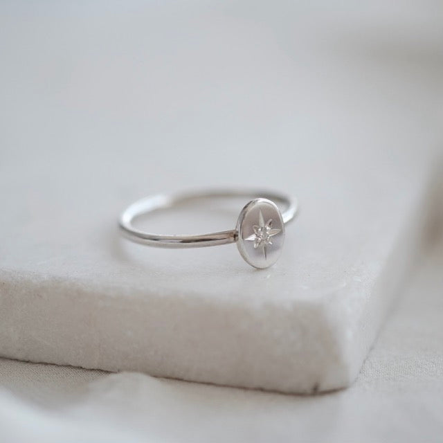 Star Set Diamond Oval Ring in Sterling Silver