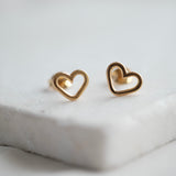Open Heart Stud Earrings in 18ct Yellow Gold Vermeil