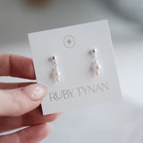 Pearl Drop Stud Earrings in Sterling Silver