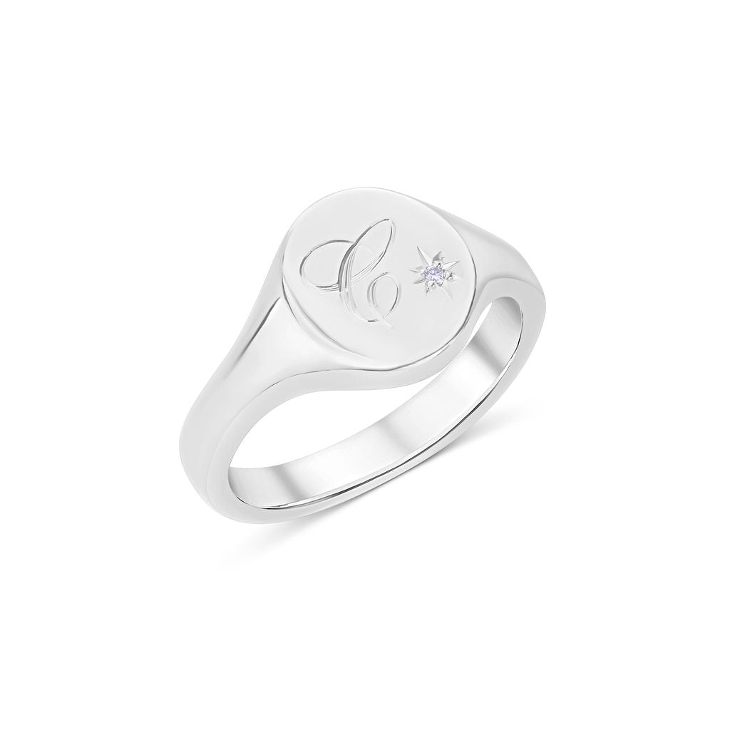 Diamond Initial Signet Ring in Solid Gold