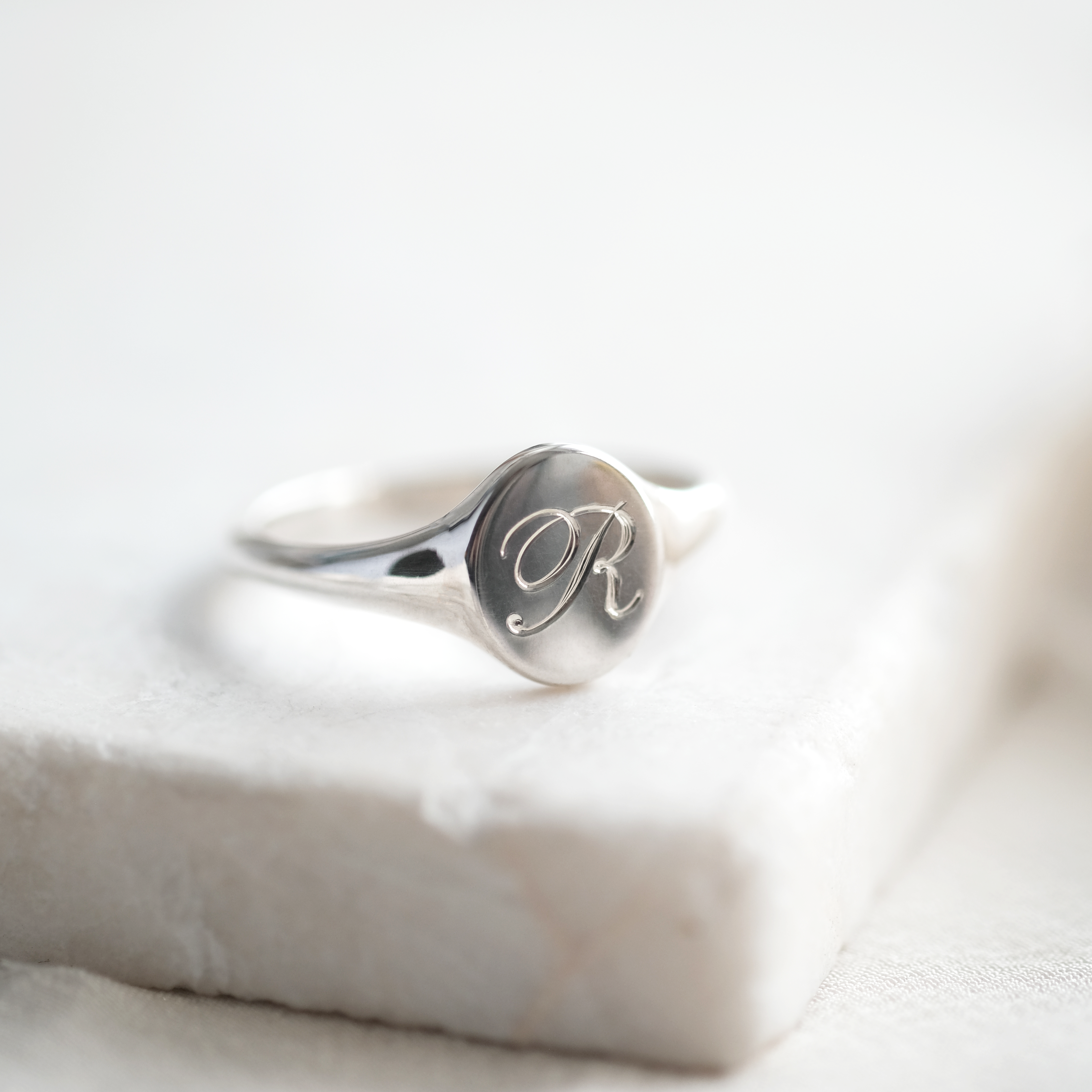 Dainty Initial Signet Ring in Sterling Silver