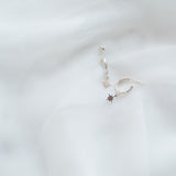 Hand Engraved Star Drop Hoop Earrings in Sterling Silver