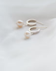 Hand Engraved Pearl Drop Hoop Earrings in Sterling Silver