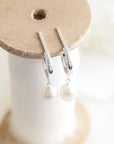 Hand Engraved Pearl Drop Hoop Earrings in Sterling Silver