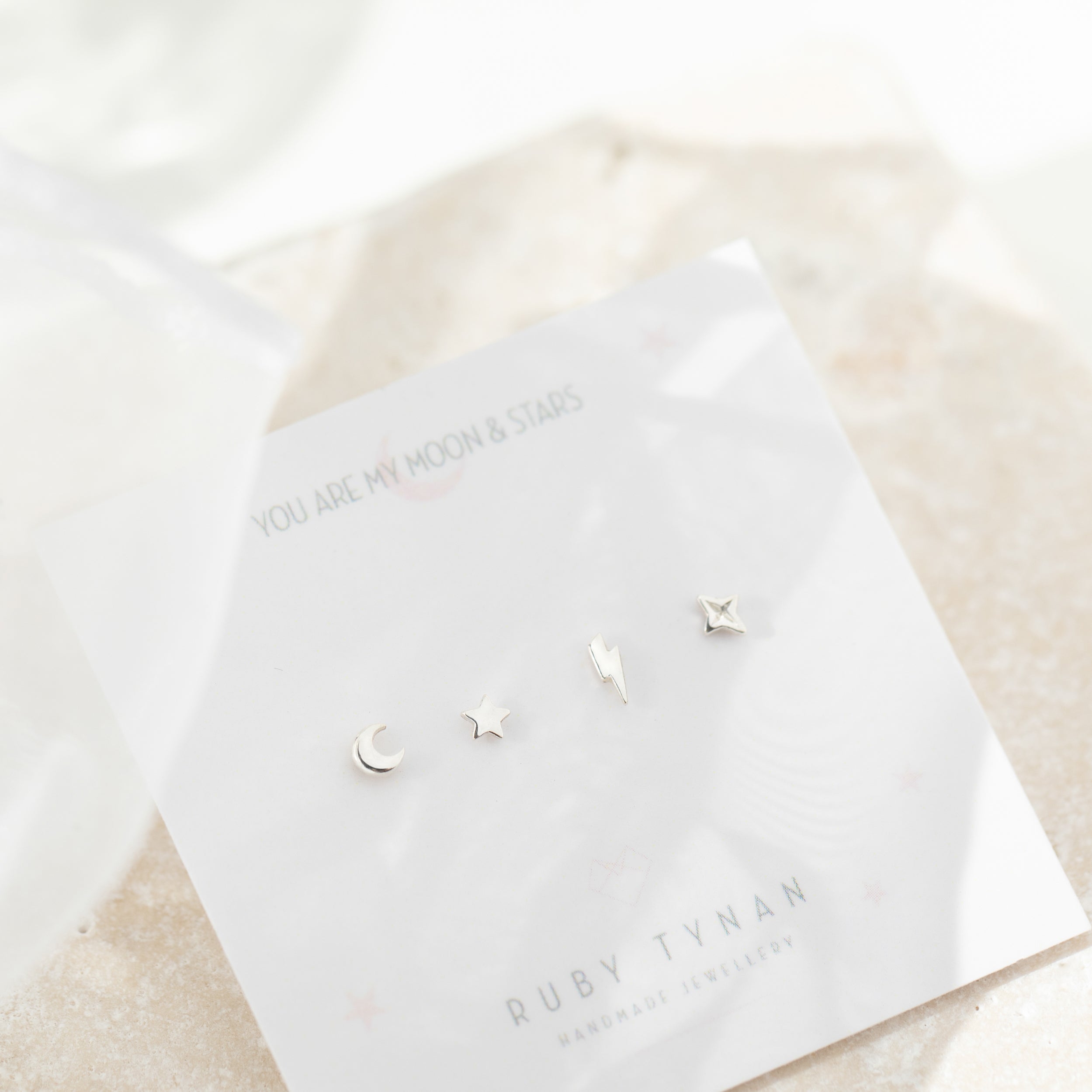 Tiny Sterling Silver Celestial Stud Earrings