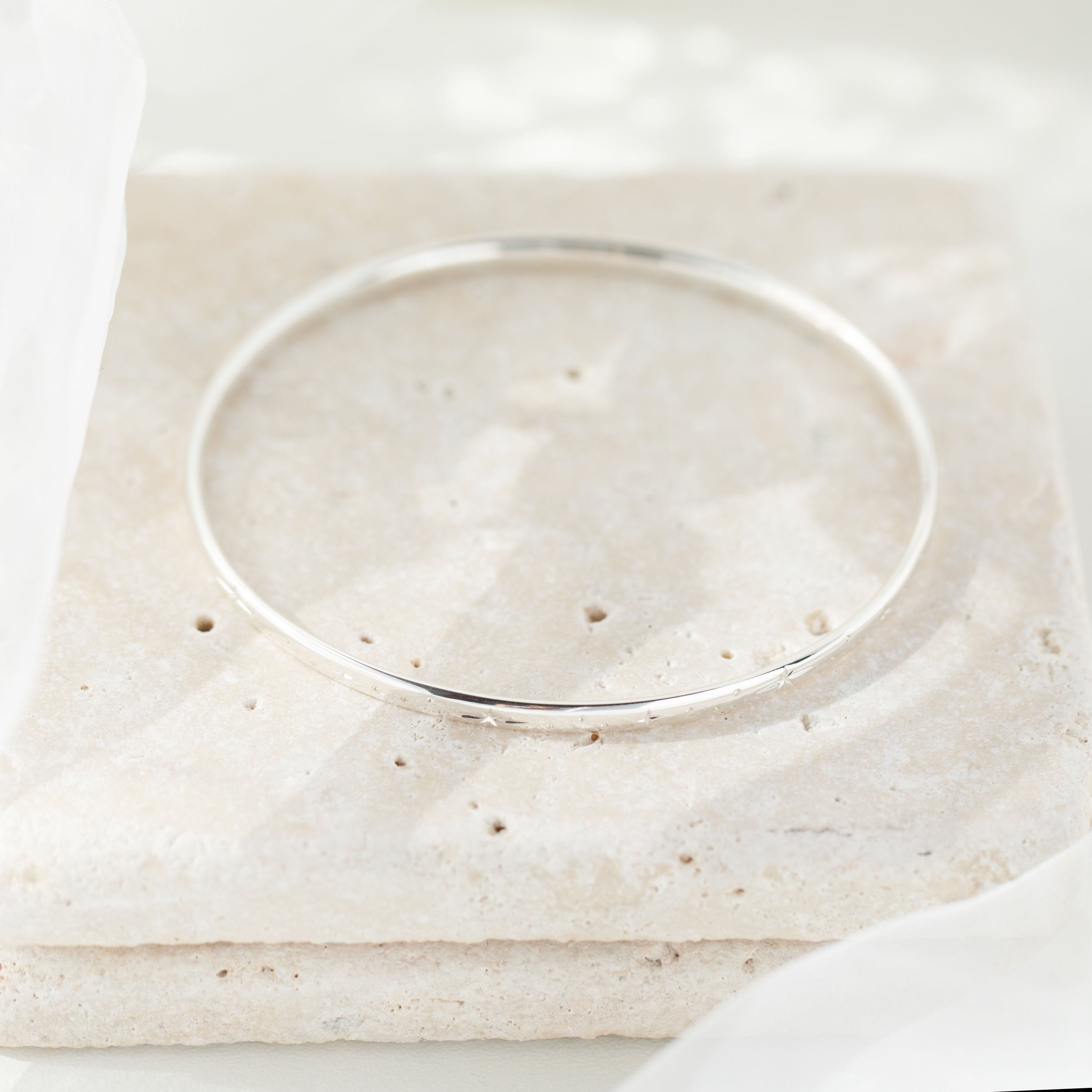 Hand Engraved Star Bangle in Sterling Silver