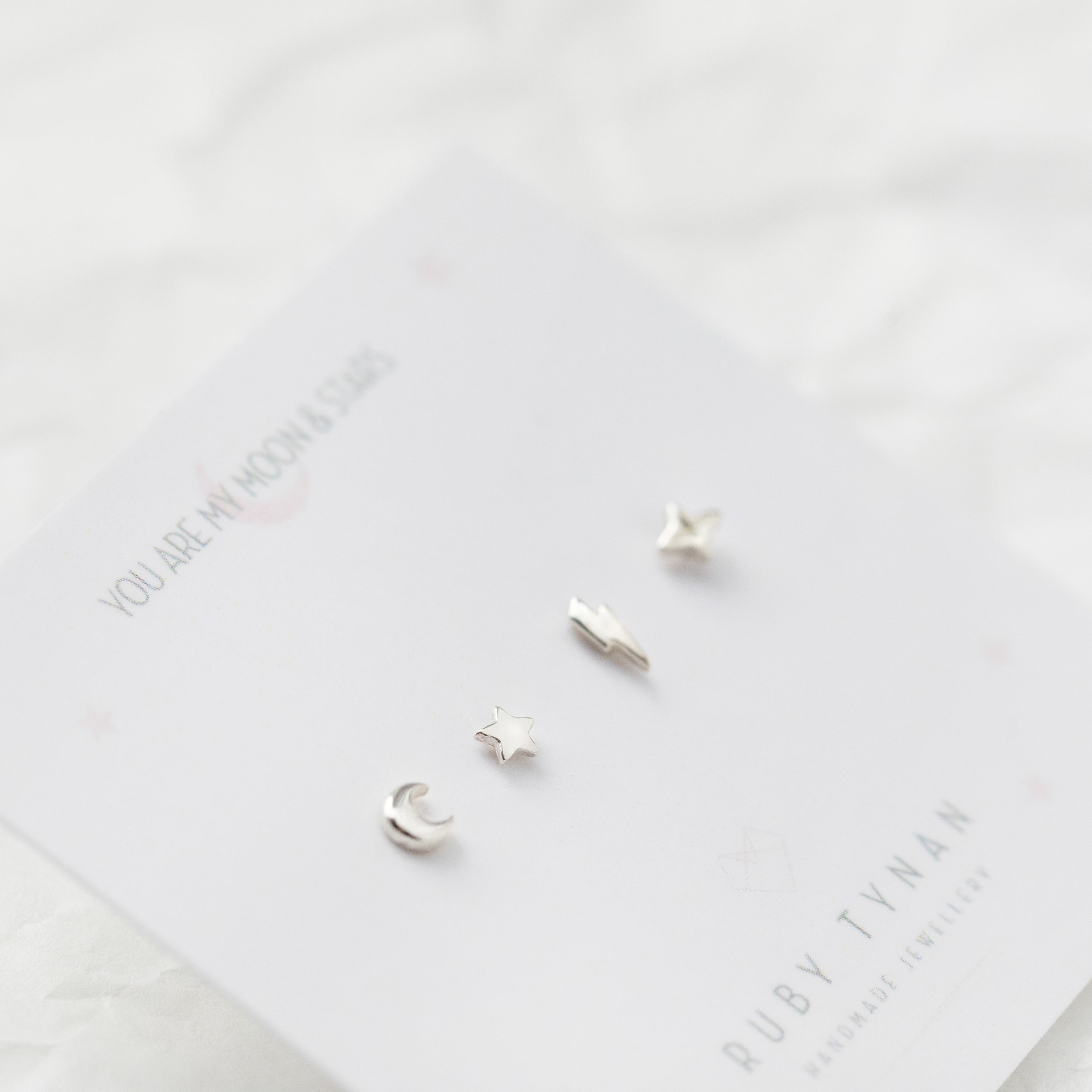 Tiny Sterling Silver Celestial Stud Earrings