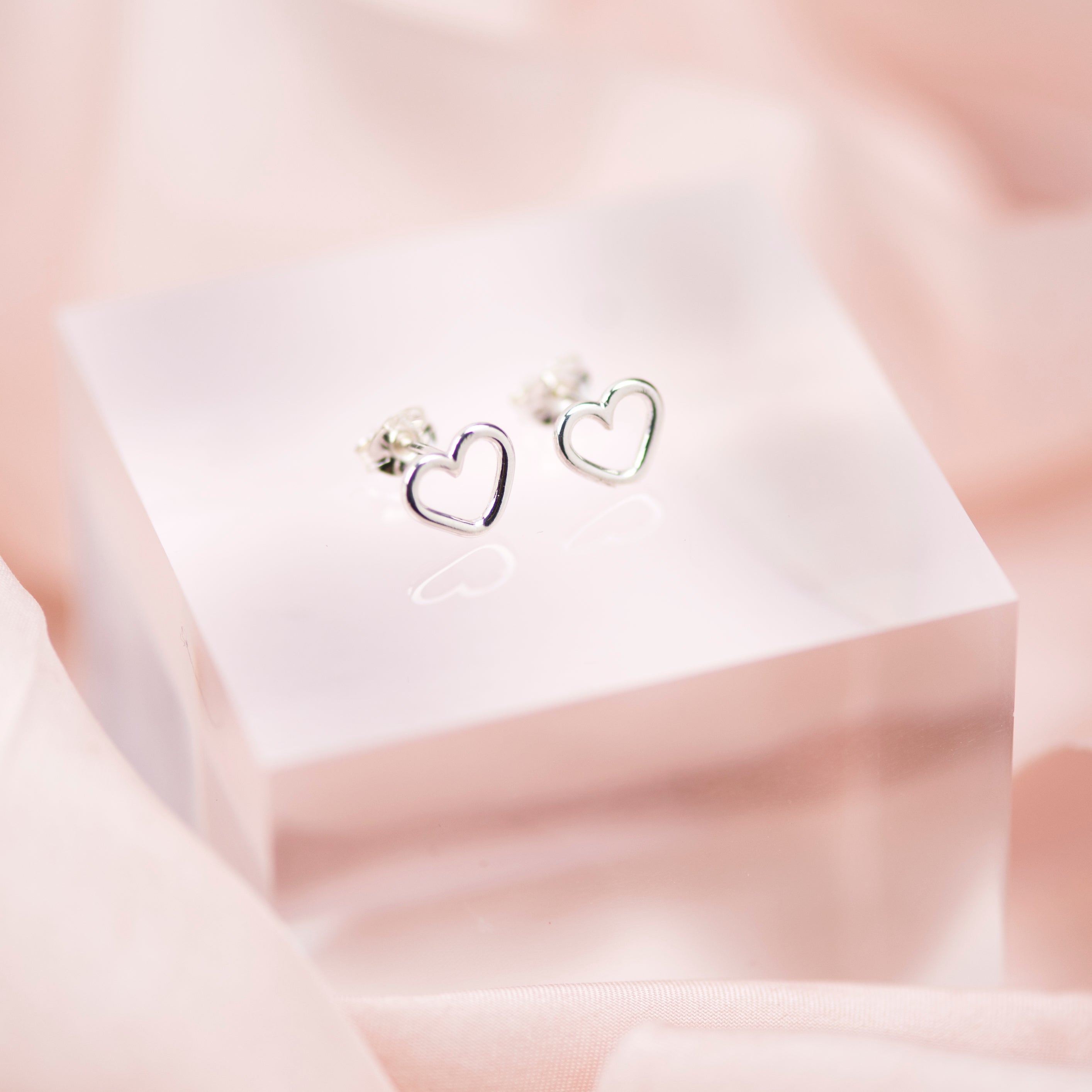 Sterling Silver Open Heart Stud Earrings