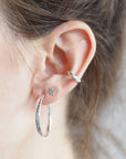 Large Hand Engraved Star Hoop Earrings in Sterling Silver