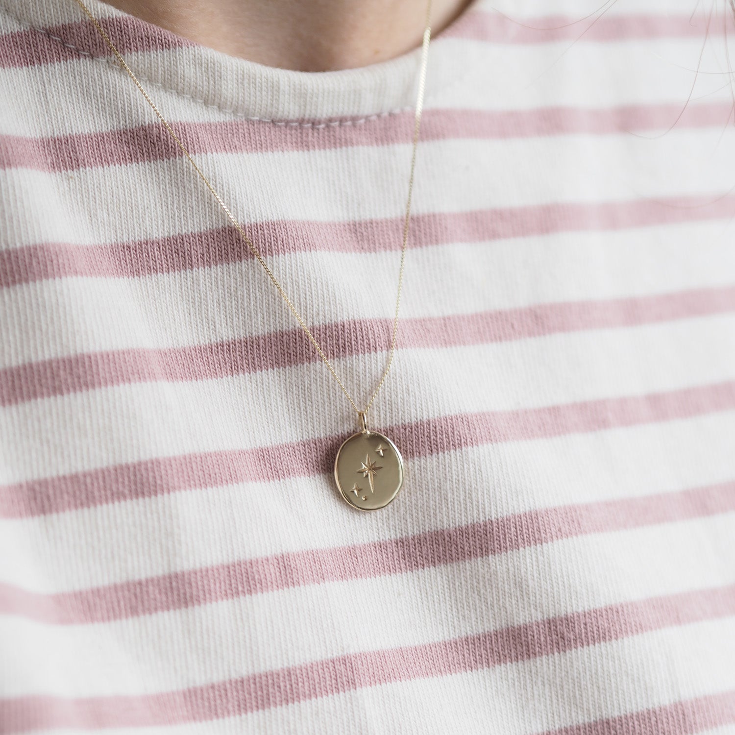Handmade Solid 9 Carat Gold Large Oval Star Necklace
