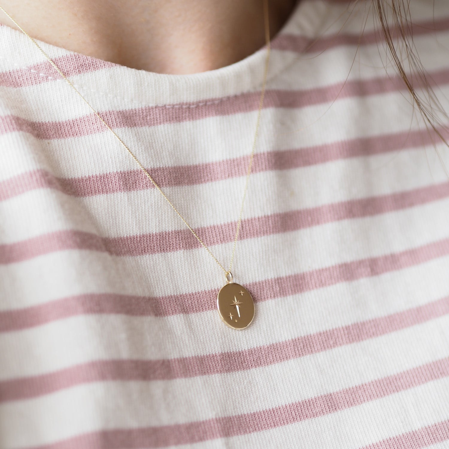 Handmade Solid 9 Carat Gold Large Oval Star Necklace