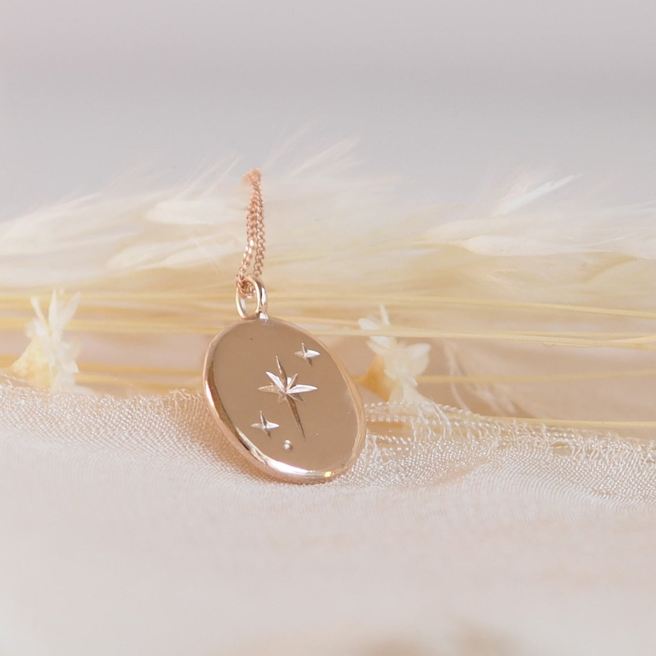 Handmade Solid 9 Carat Gold Large Oval Star Necklace