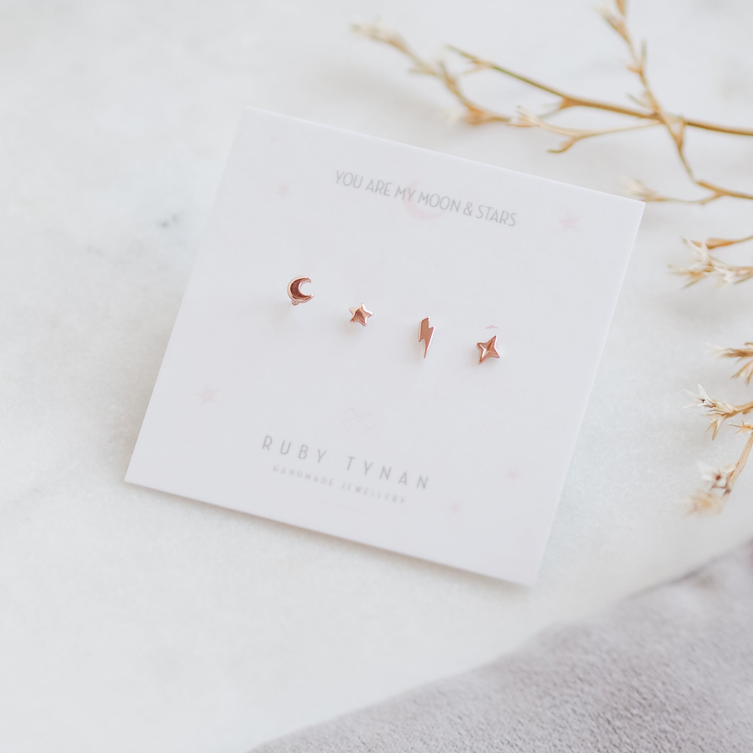 Tiny 9ct Gold Celestial Stud Earrings