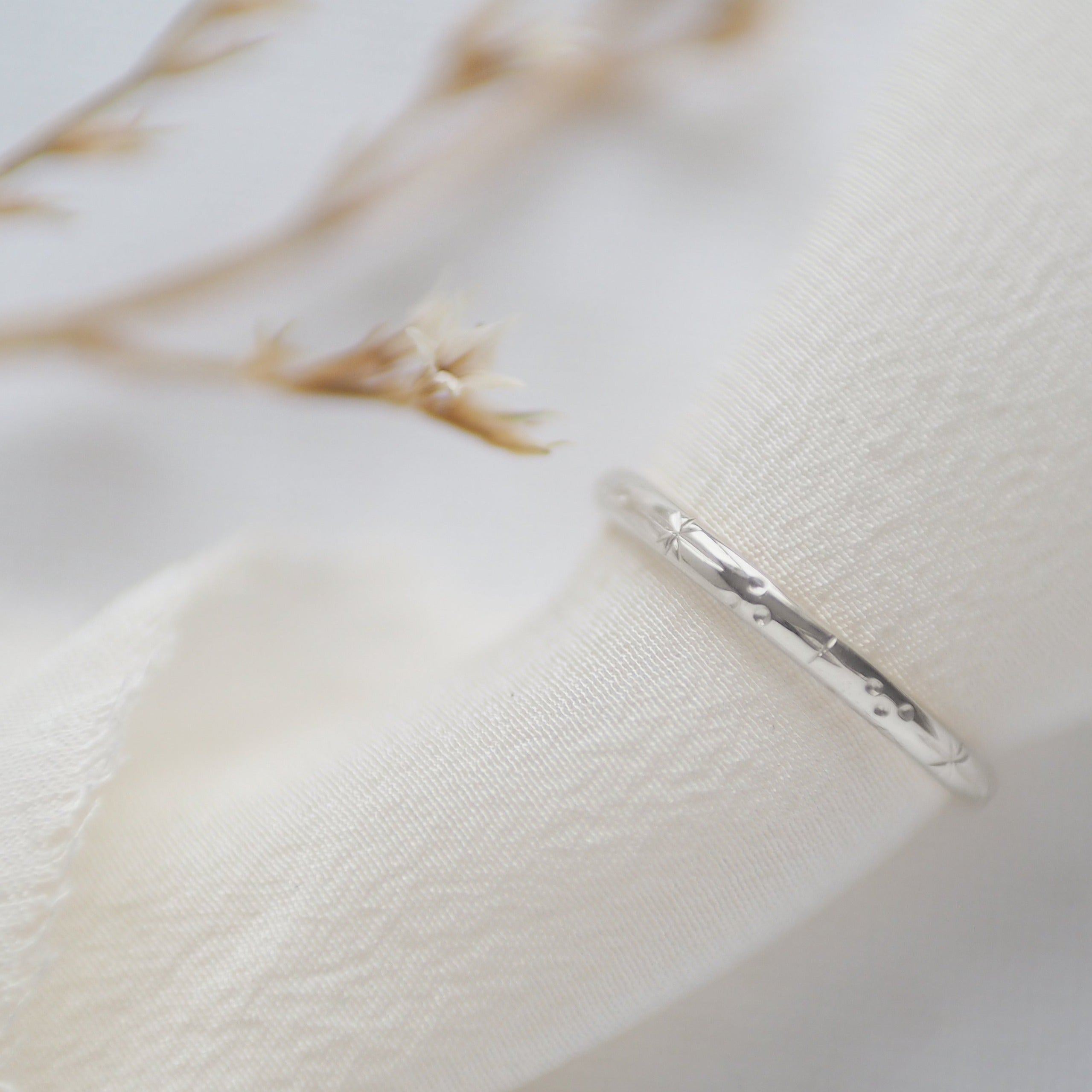 Nysa Hand Engraved Star Ring in Sterling Silver