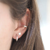 Hand Engraved Star Huggie Hoop Earrings in Sterling Silver