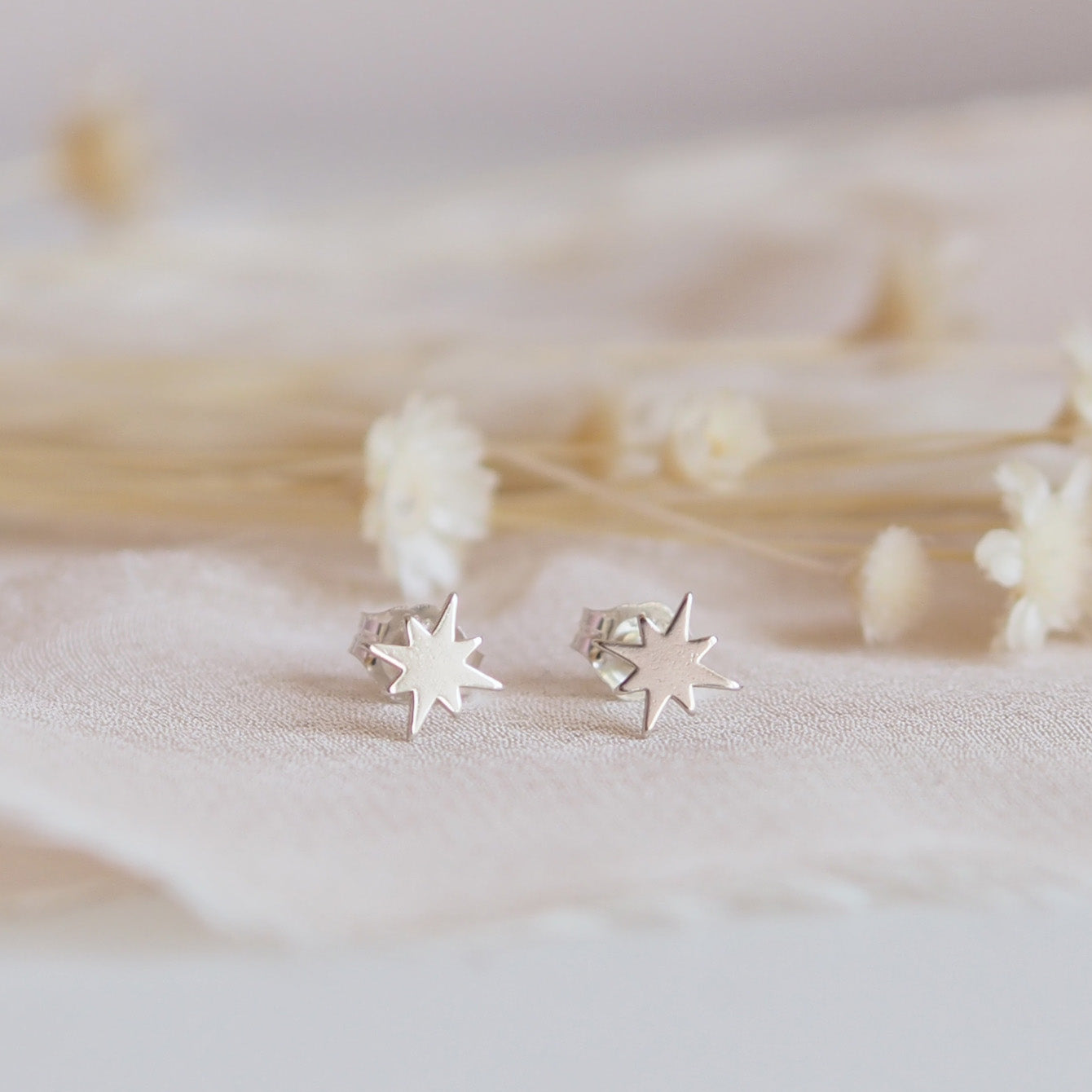 Dainty Sterling Silver North Star Stud Earrings