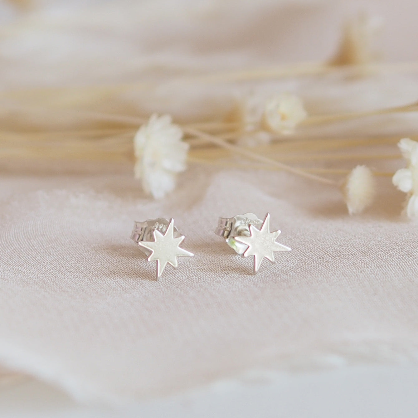 Dainty Sterling Silver North Star Stud Earrings