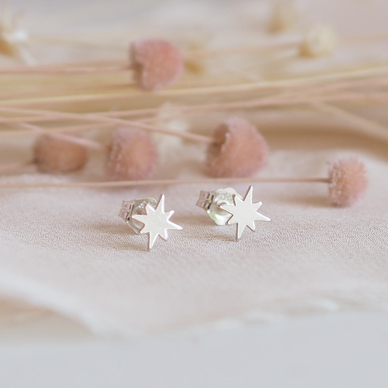 Dainty Sterling Silver North Star Stud Earrings