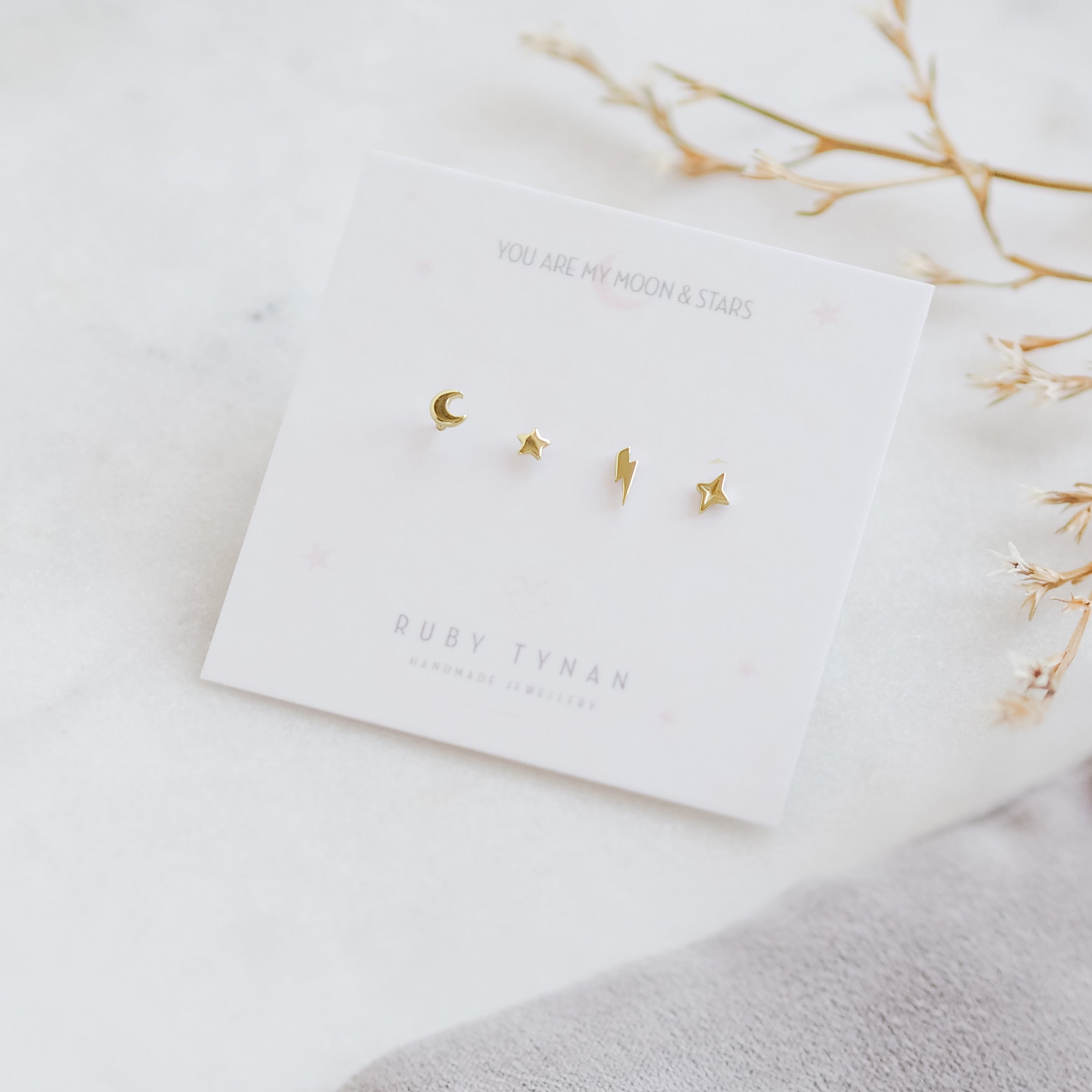 Tiny 9ct Gold Celestial Stud Earrings
